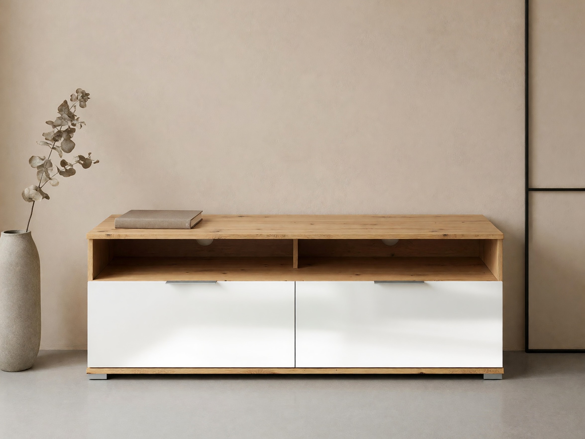 TV staliukas Tivetra 109 (Artisan ąžuolas + Blizgi balta)