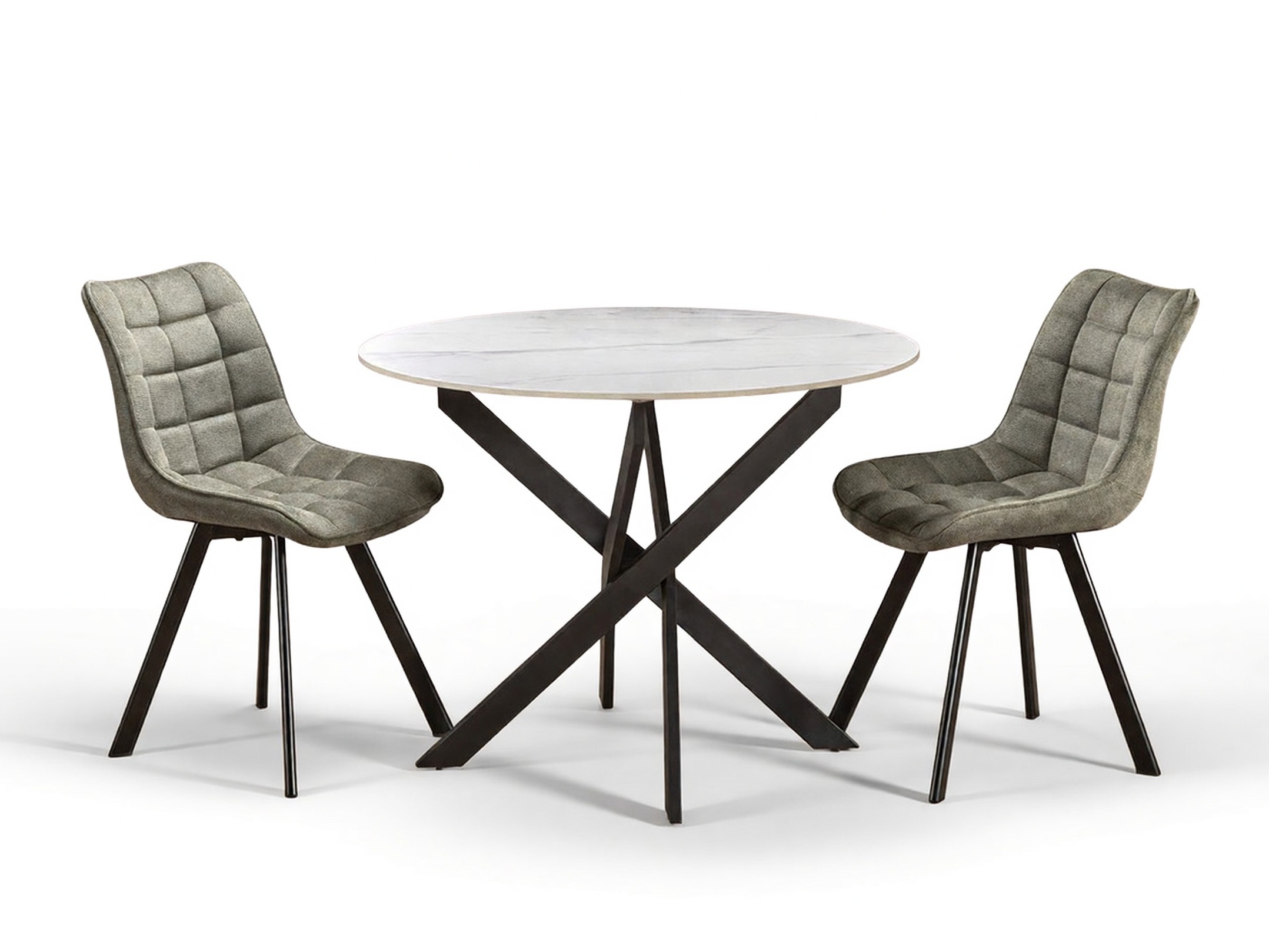 Valgomojo komplektai su žaliomis kėdėmis