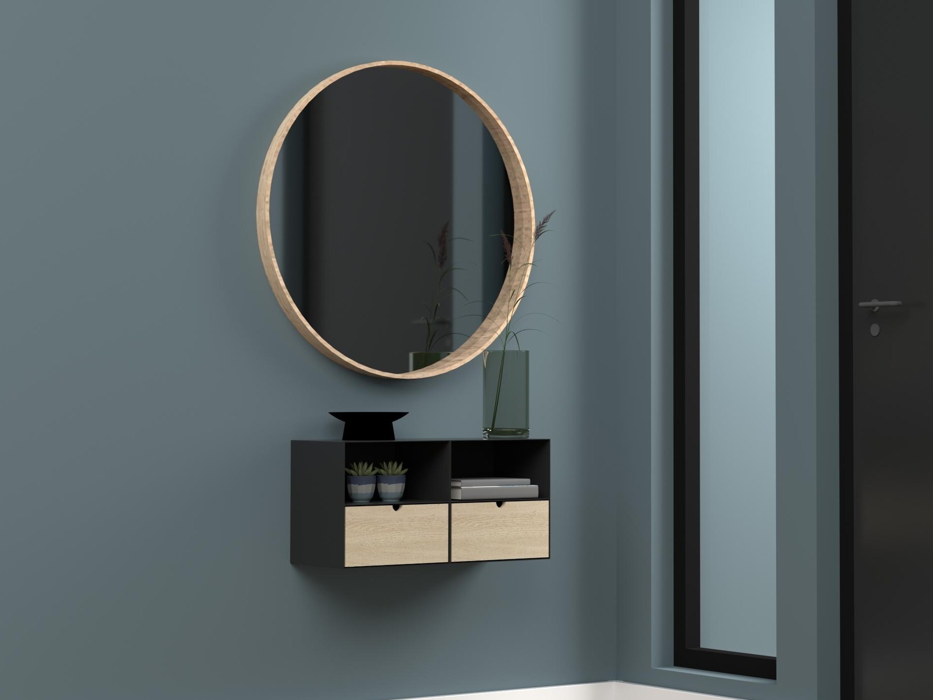 Naktinis staliukas Norsica 375 (Juoda + Šviesus medis)