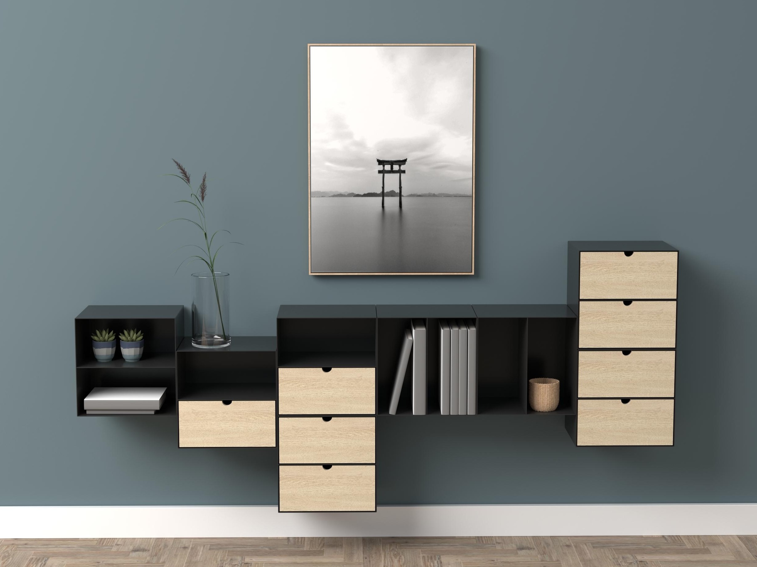 Naktinis staliukas Norsica 375 (Juoda + Šviesus medis)