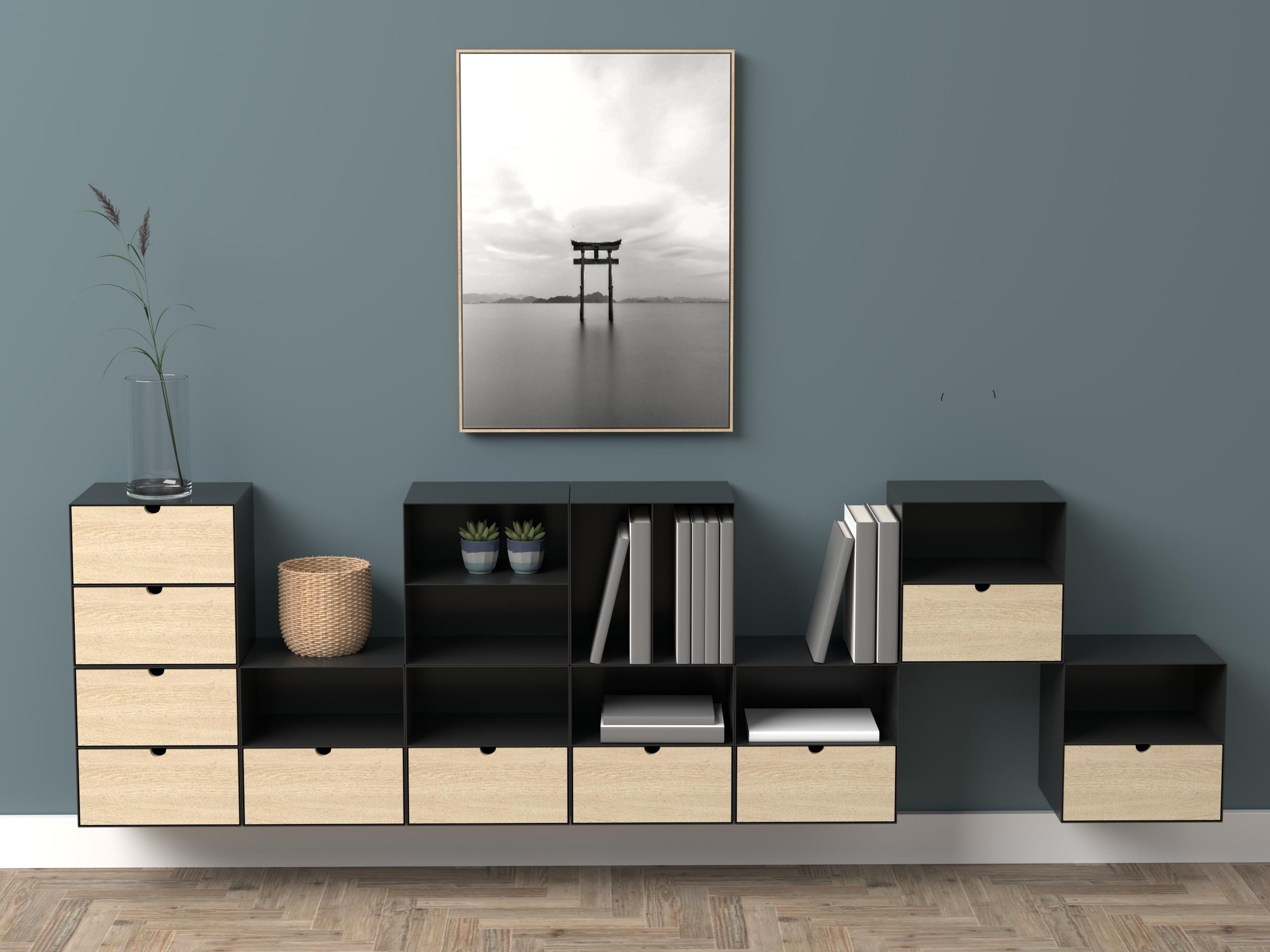 Naktinis staliukas Norsica 375 (Juoda + Šviesus medis)