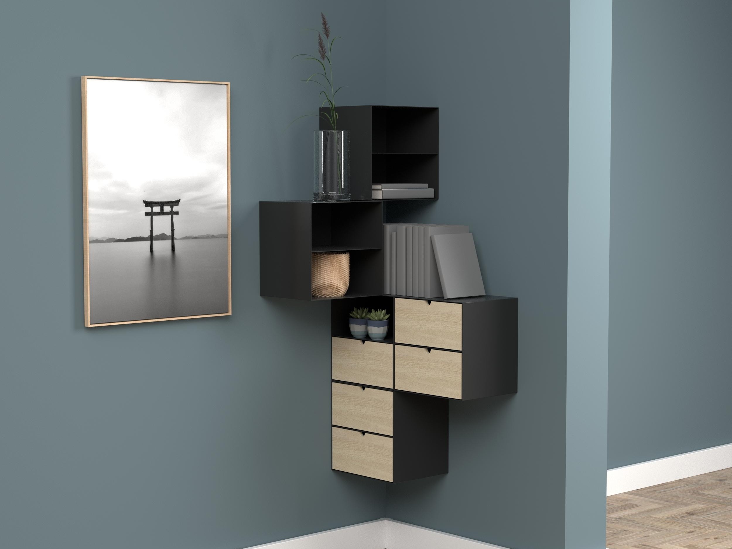 Naktinis staliukas Norsica 375 (Juoda + Šviesus medis)