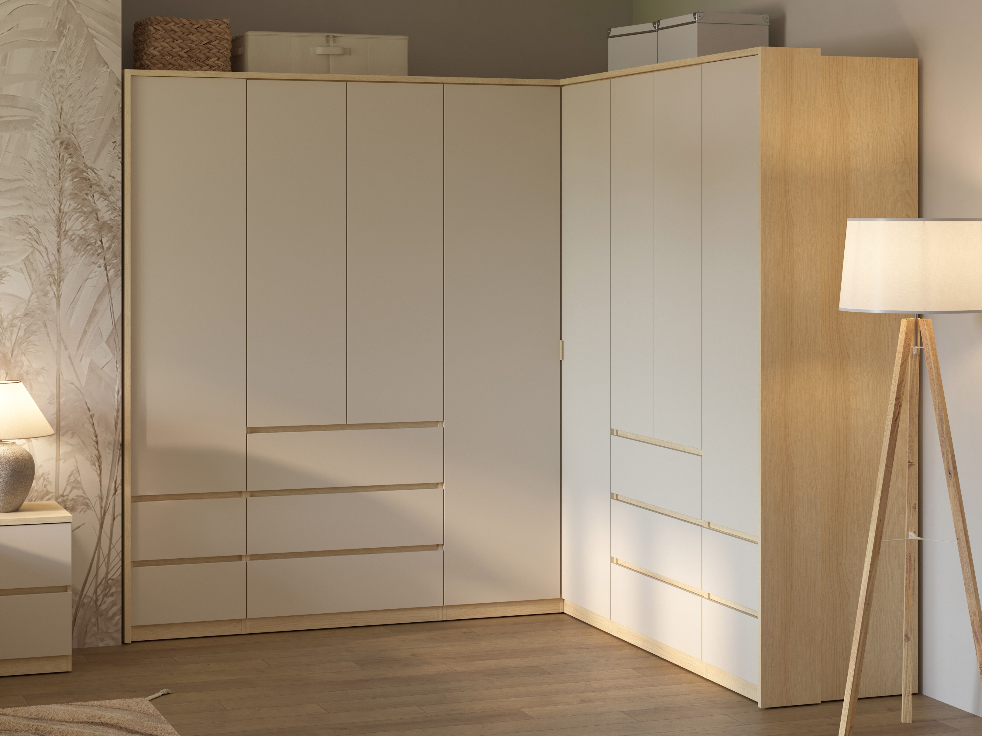 Kampinė spinta Nolcala 107 (Ąžuolas + Smėlinė)