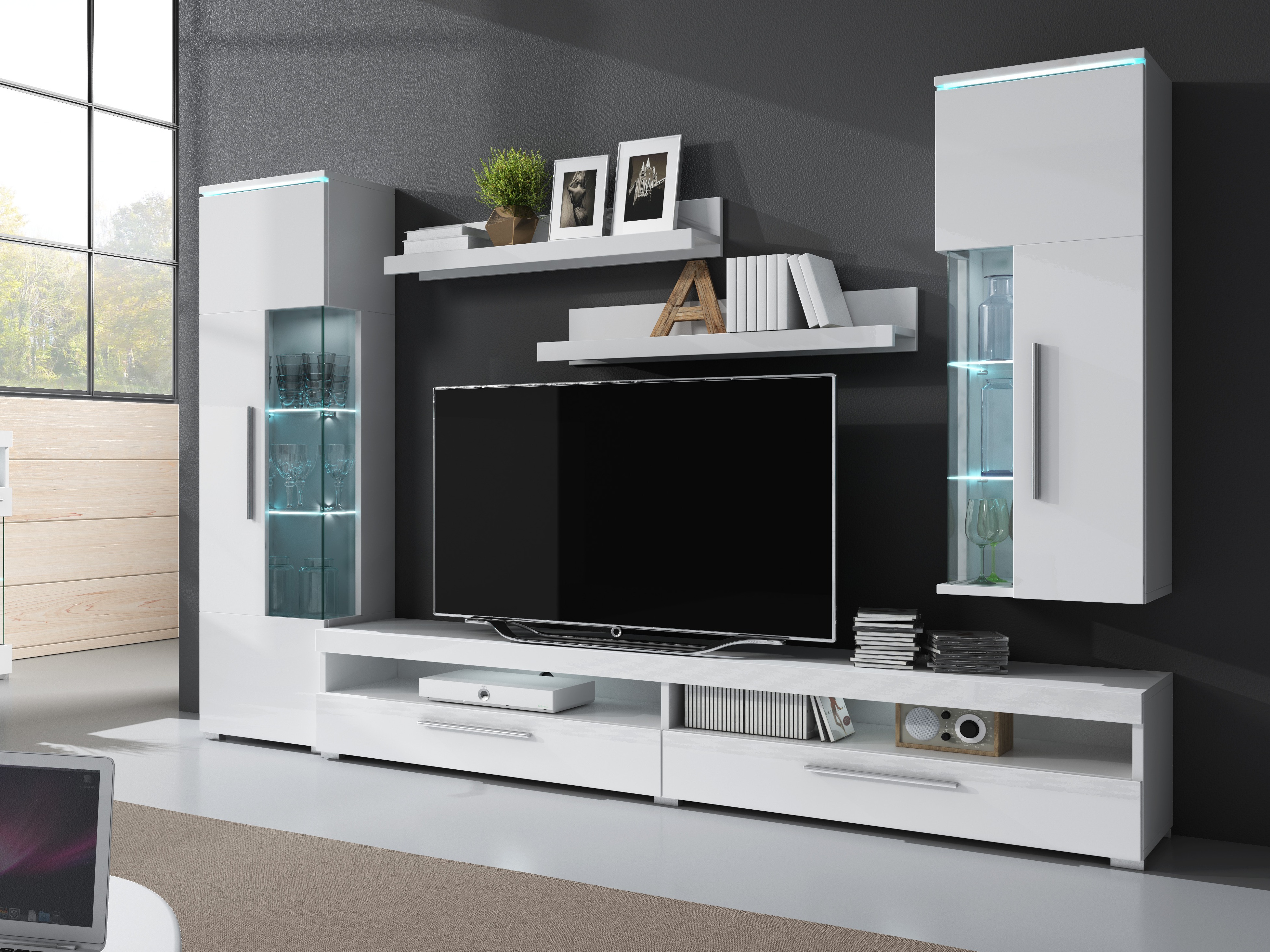 Pakabinamų lentynų komplektas Torvire 105 (Balta + Blizgi balta)