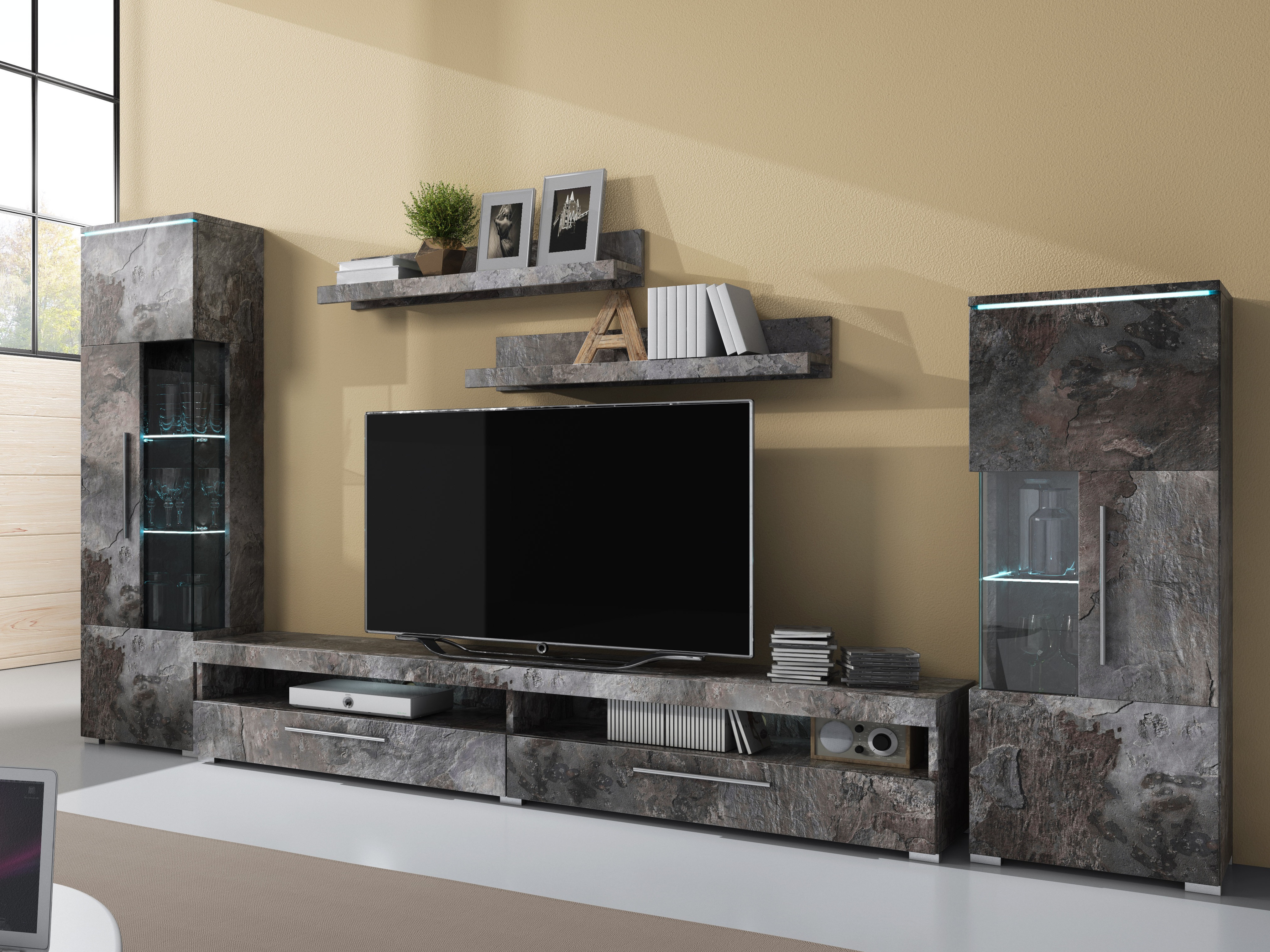 Pakabinamų lentynų komplektas Torvire 105 (Tamsus betonas)