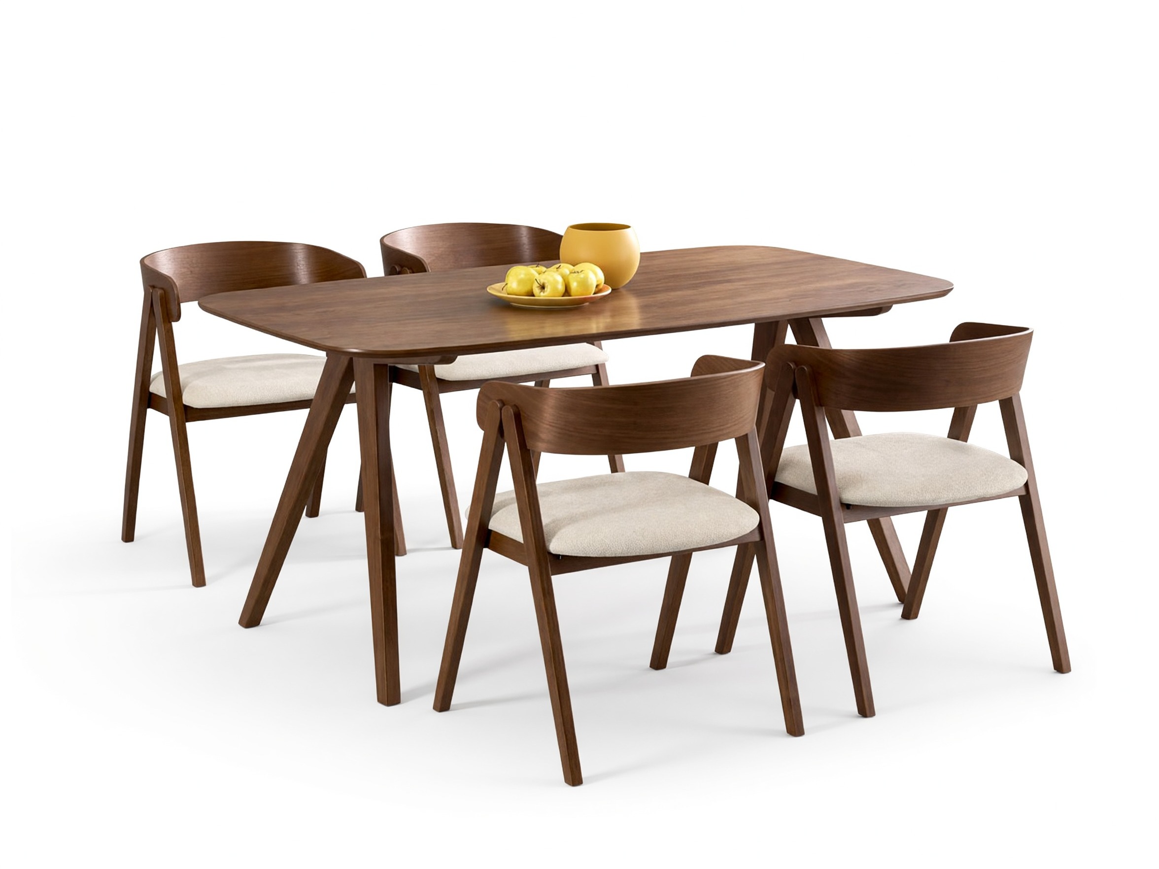 Virtuvės valgomojo komplektai su rudu stalu