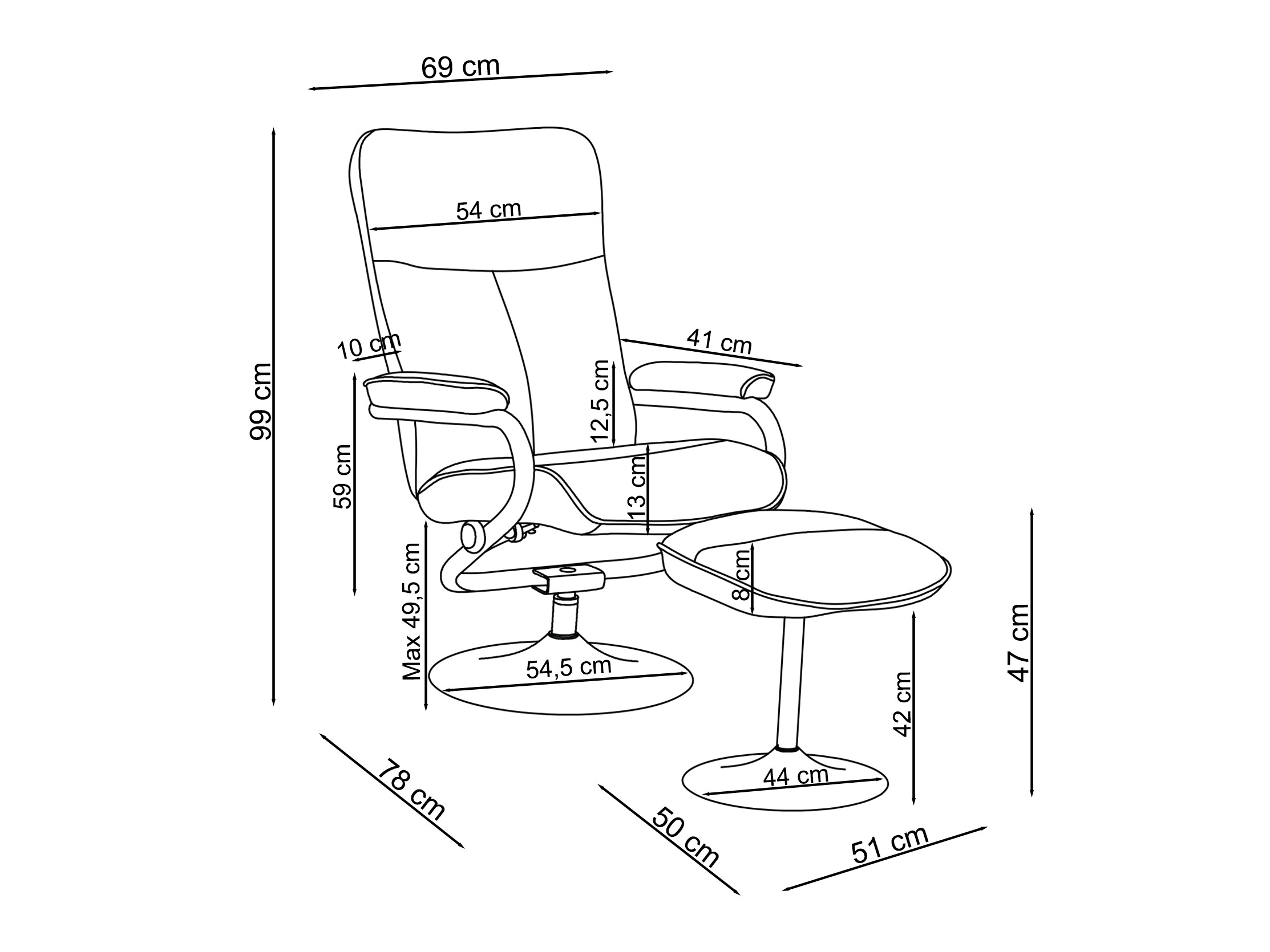 Fotelis reglaineris Denton 1540 (Pilka)