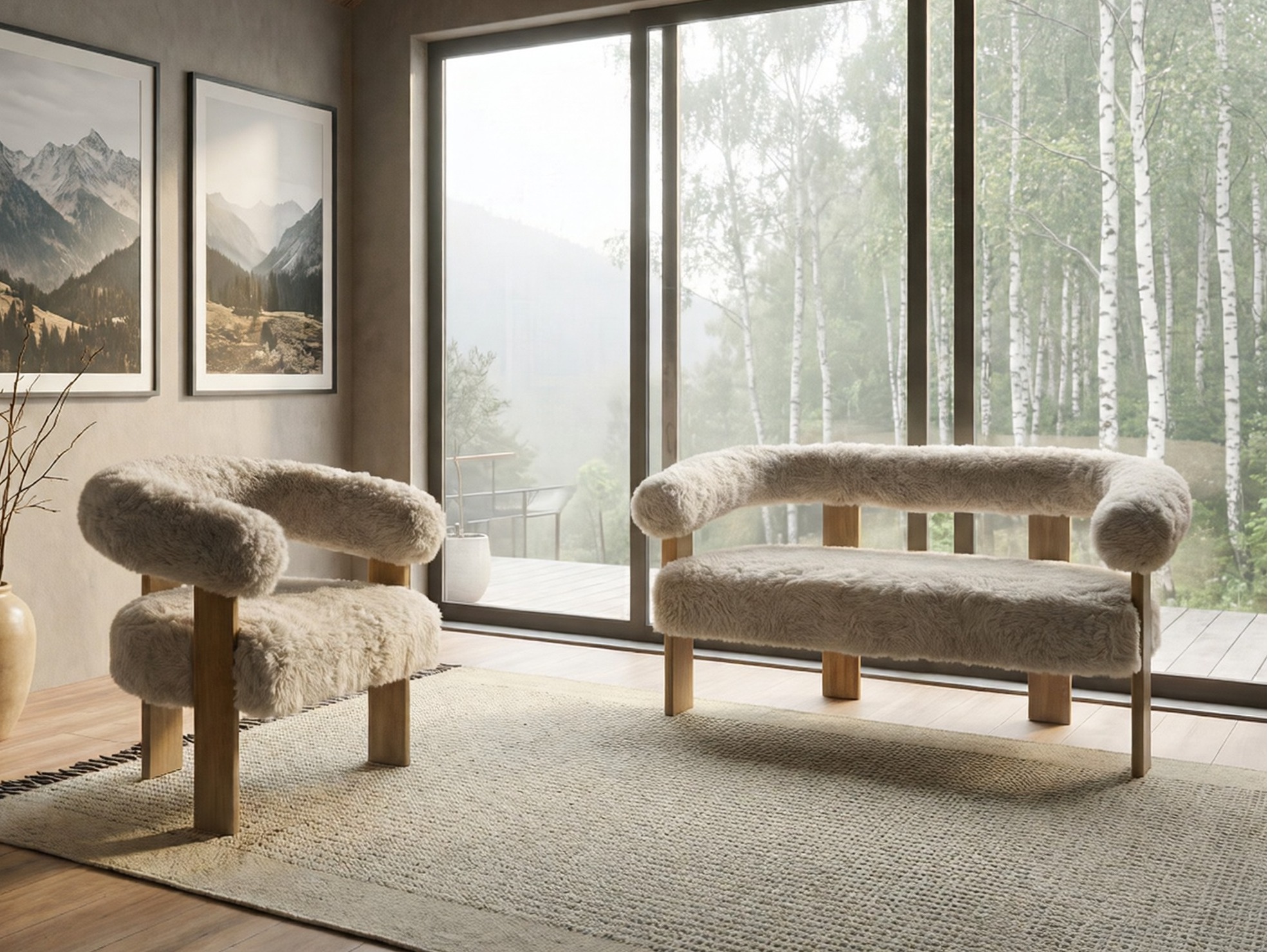 Minkštų baldų komplektas Berwyn 3269 (Balta + Šviesi ruda)