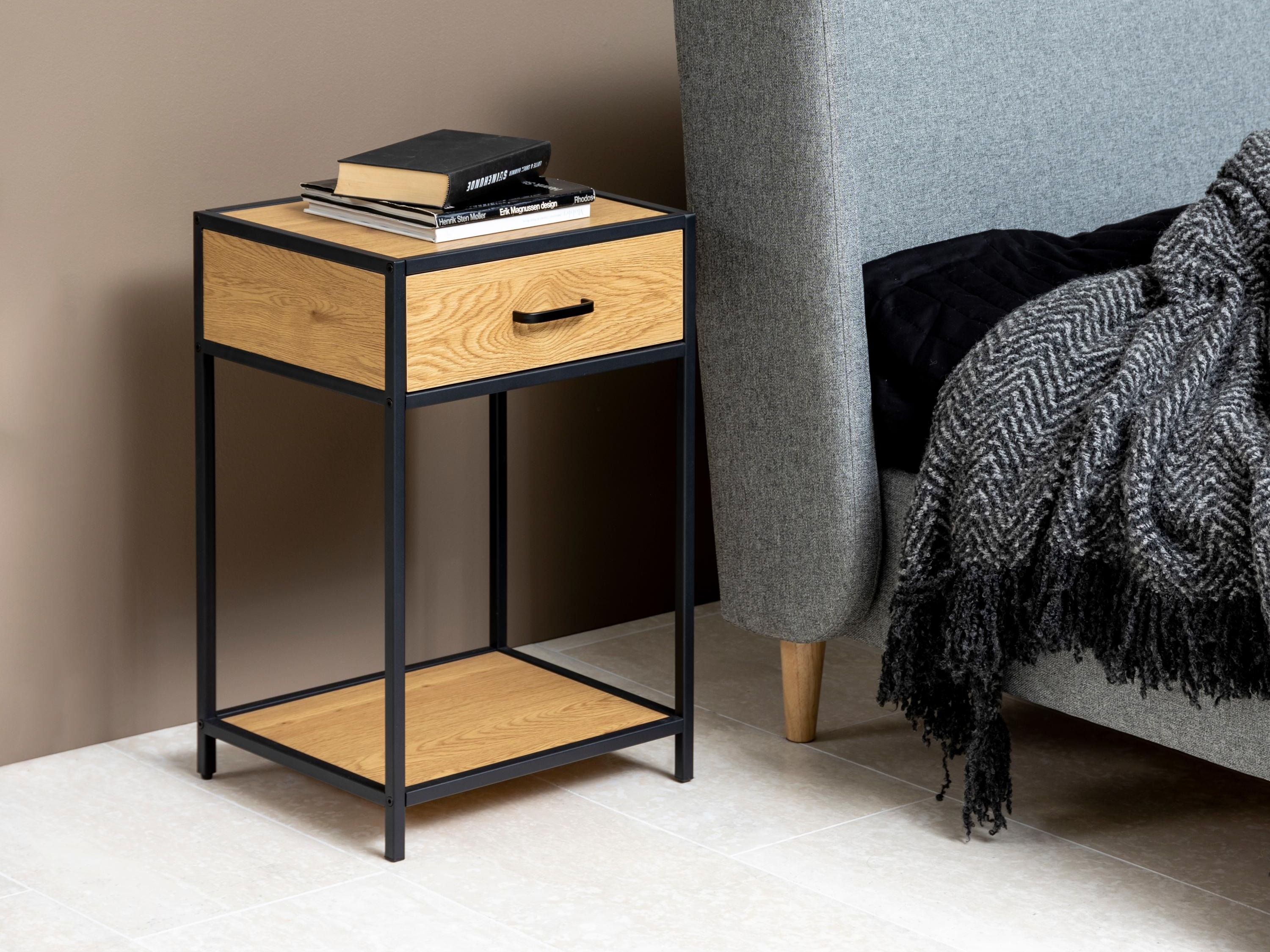 Naktinis staliukas Norsica Sevferi 128 (Laukinis ąžuolas + Juoda)