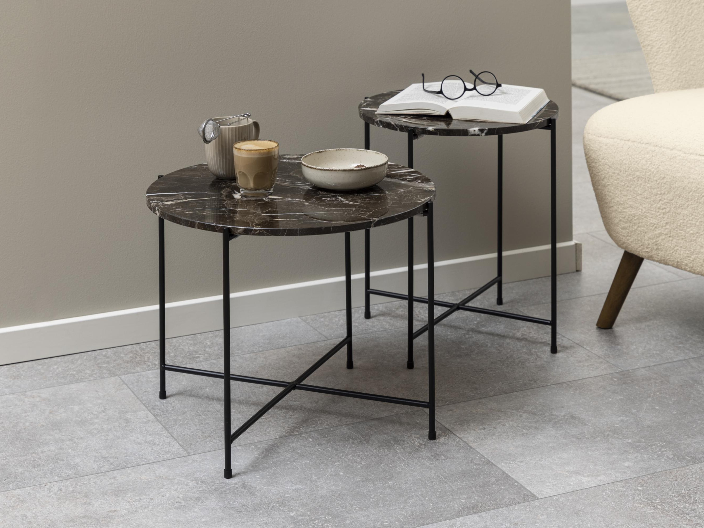 Šoninis staliukas Norsica 609 (Rudas marmuras + Juoda)