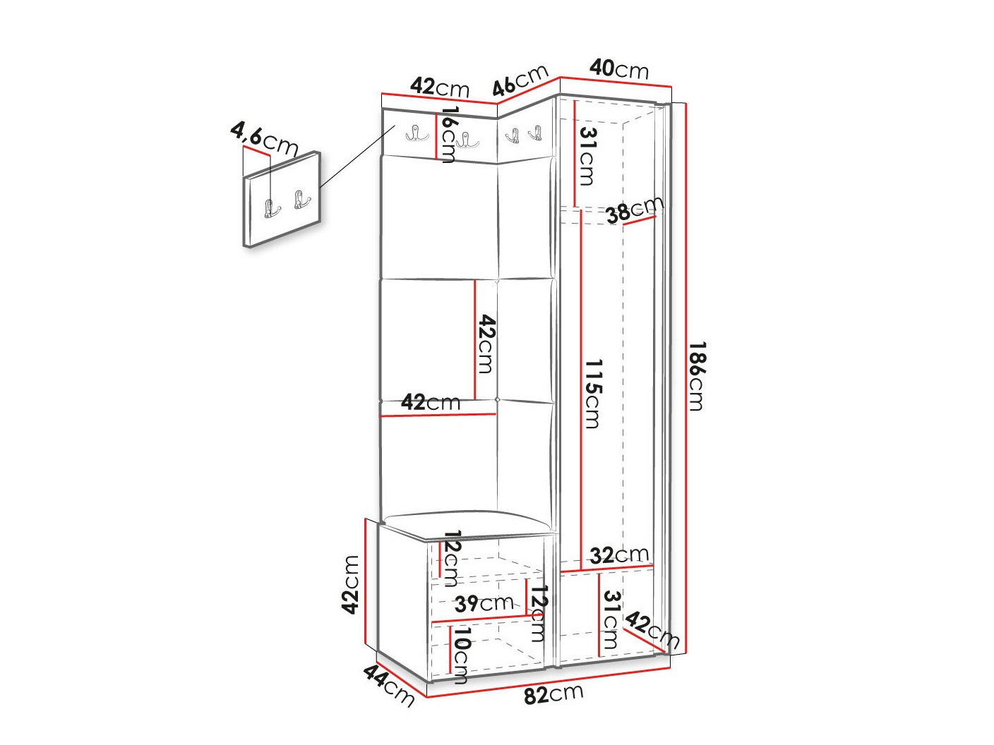 Prieškambario komplektas Hartford 382 (Juoda)