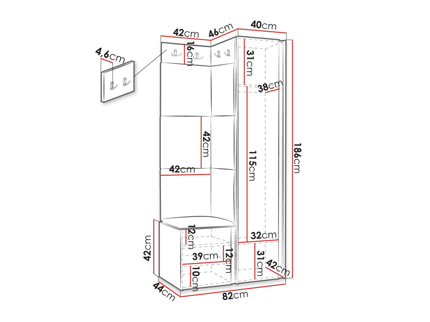 Prieškambario komplektas Hartford 382 (Juoda)