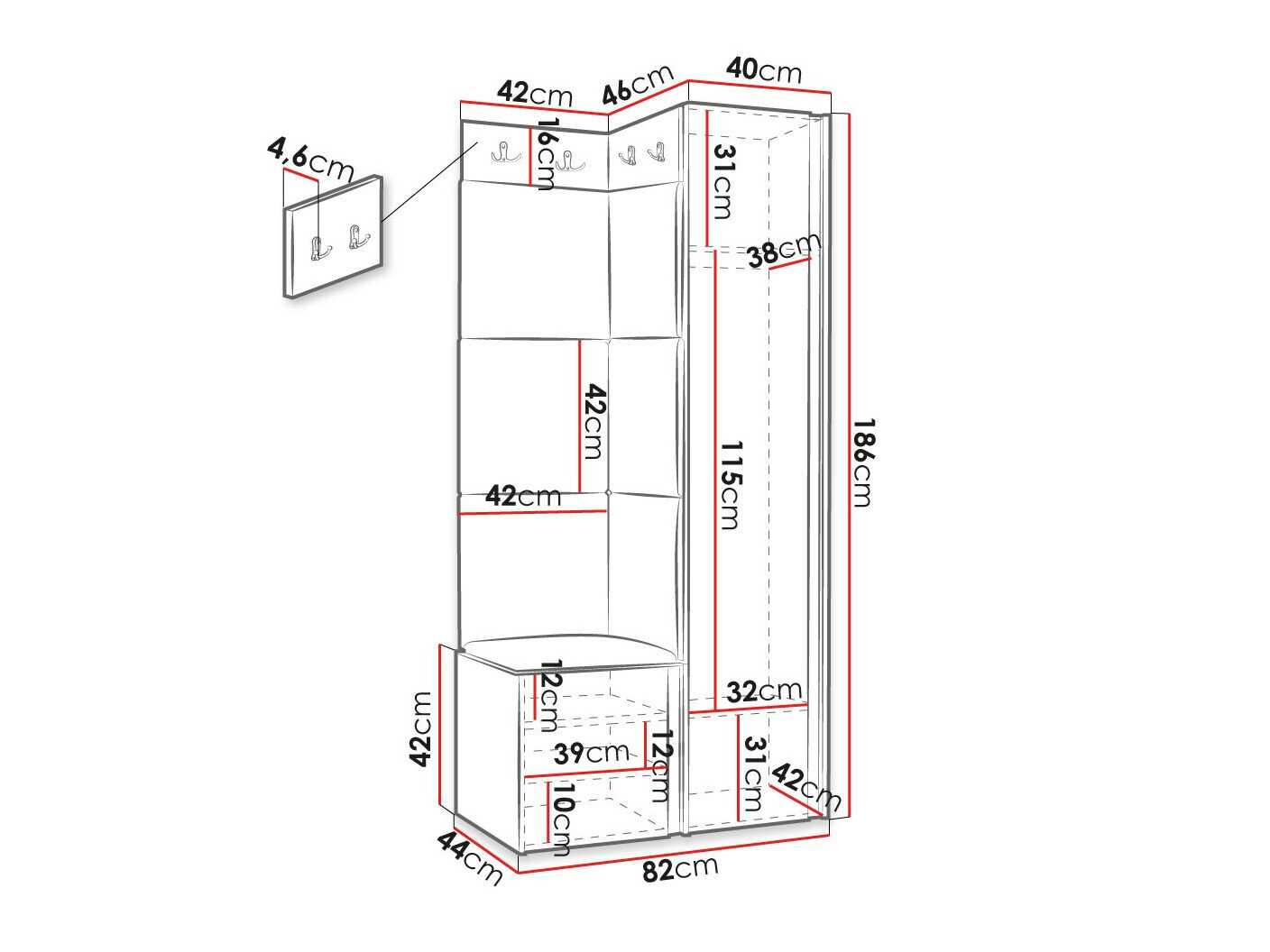 Prieškambario komplektas Hartford 382 (Juoda)