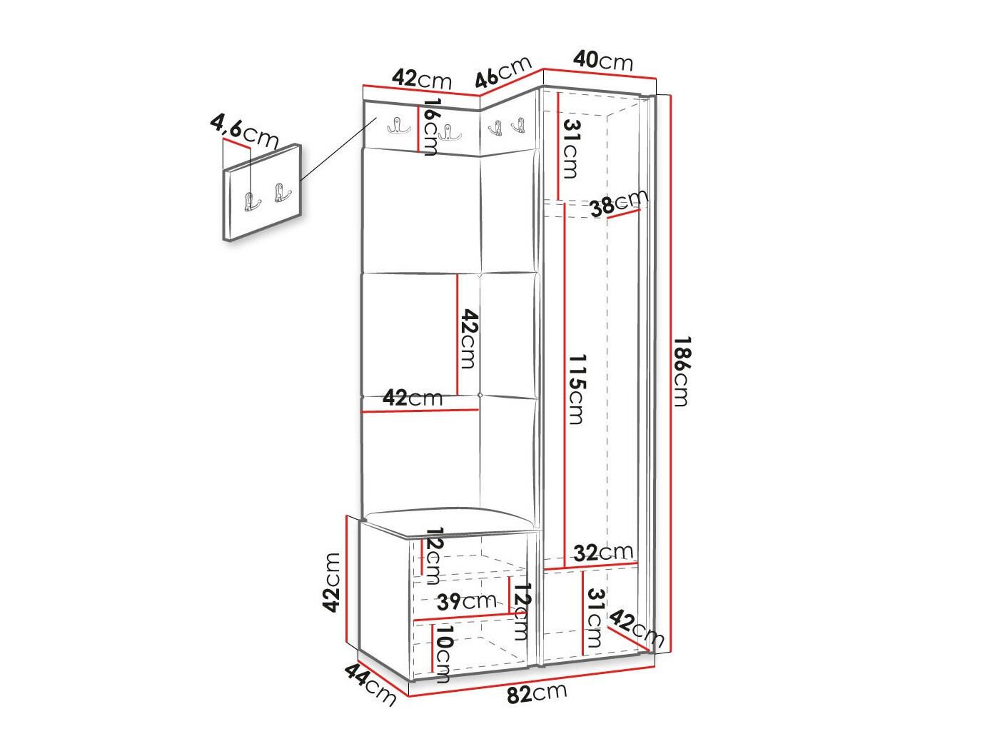 Prieškambario komplektas Hartford 382 (Juoda)