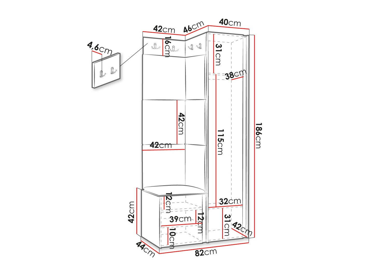 Prieškambario komplektas Hartford 382 (Juoda)
