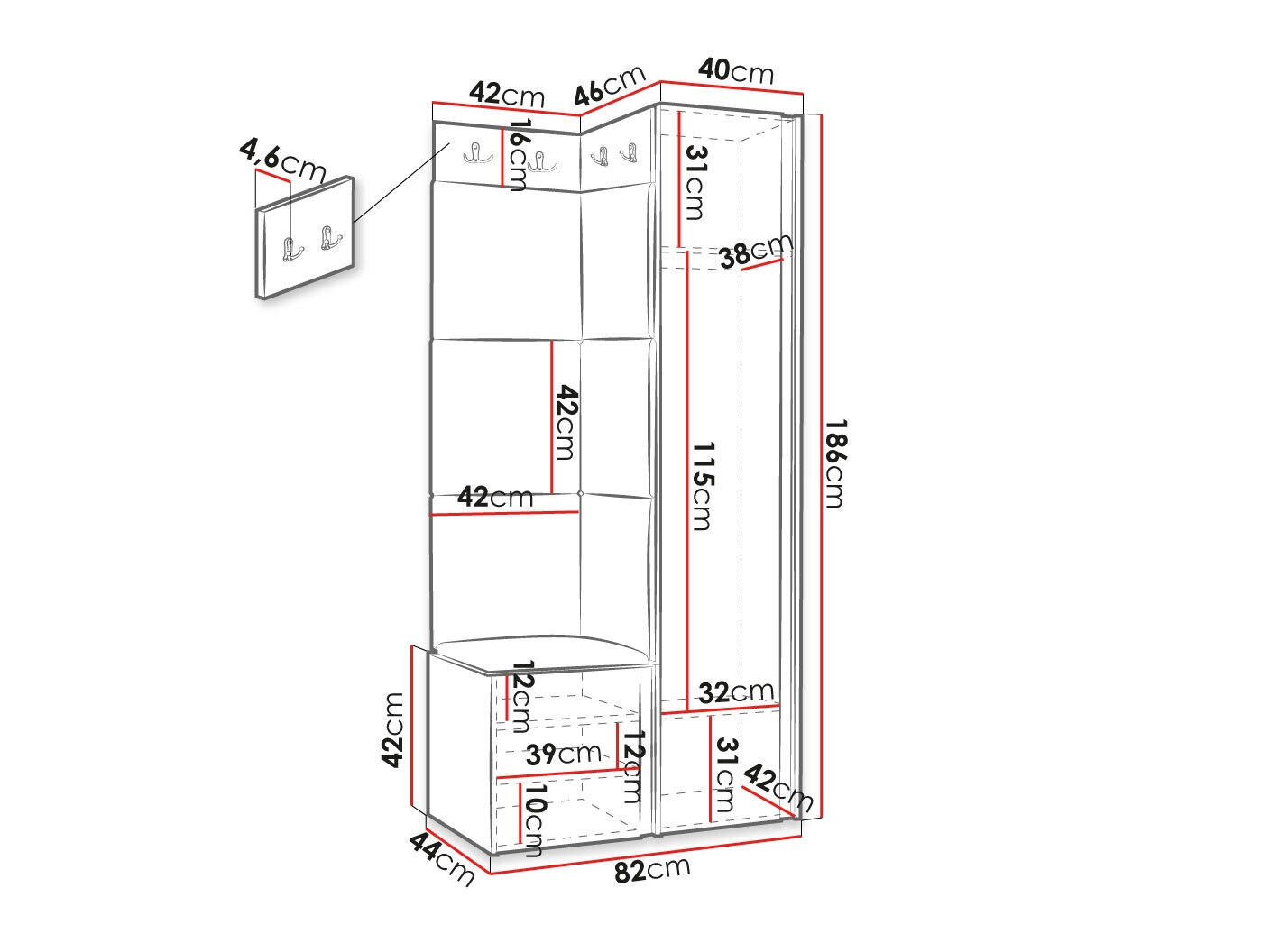 Prieškambario komplektas Hartford 382 (Juoda)