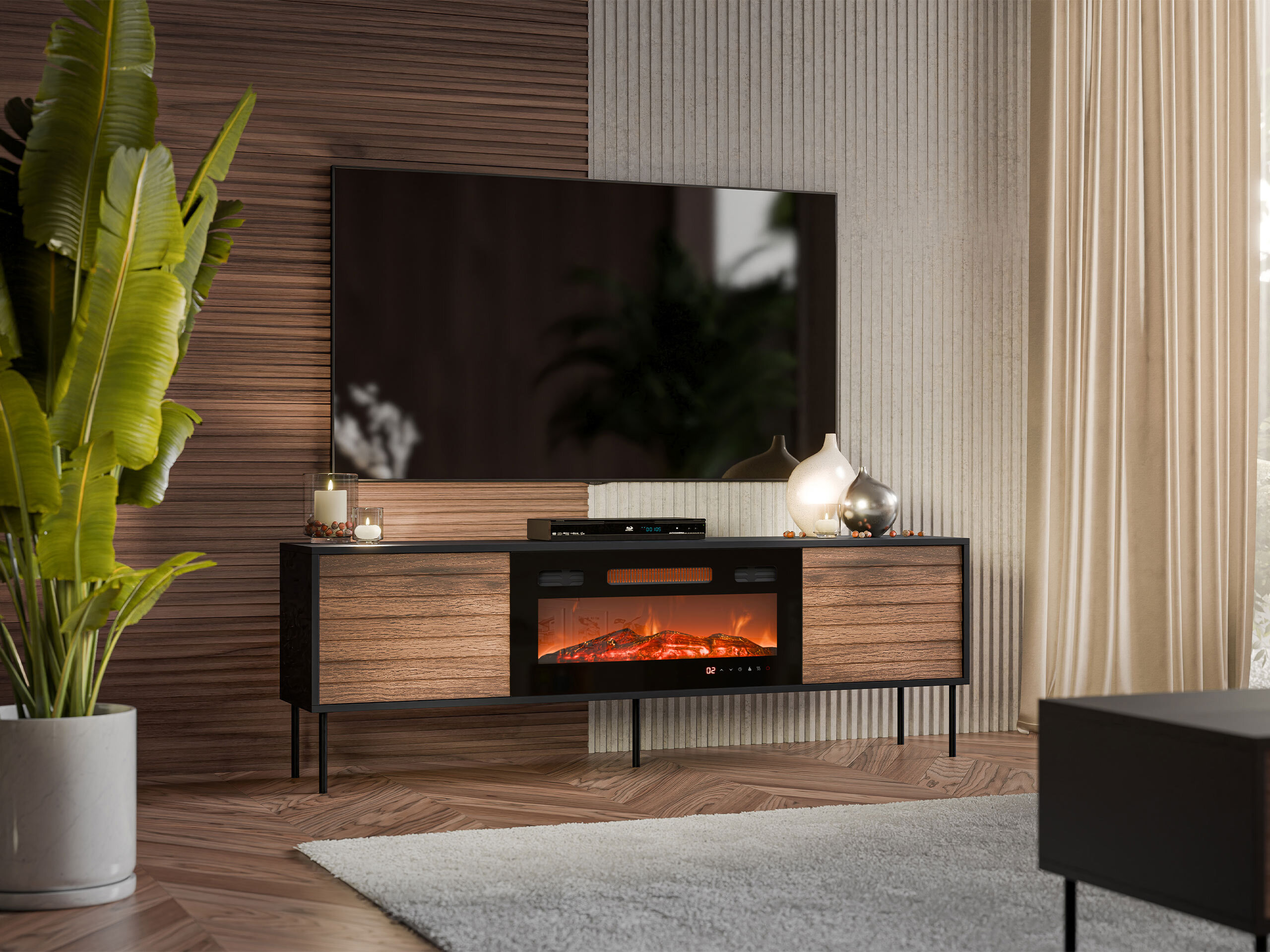 TV staliukas Flosoru 108 (Graikinis riešutas + Juoda)