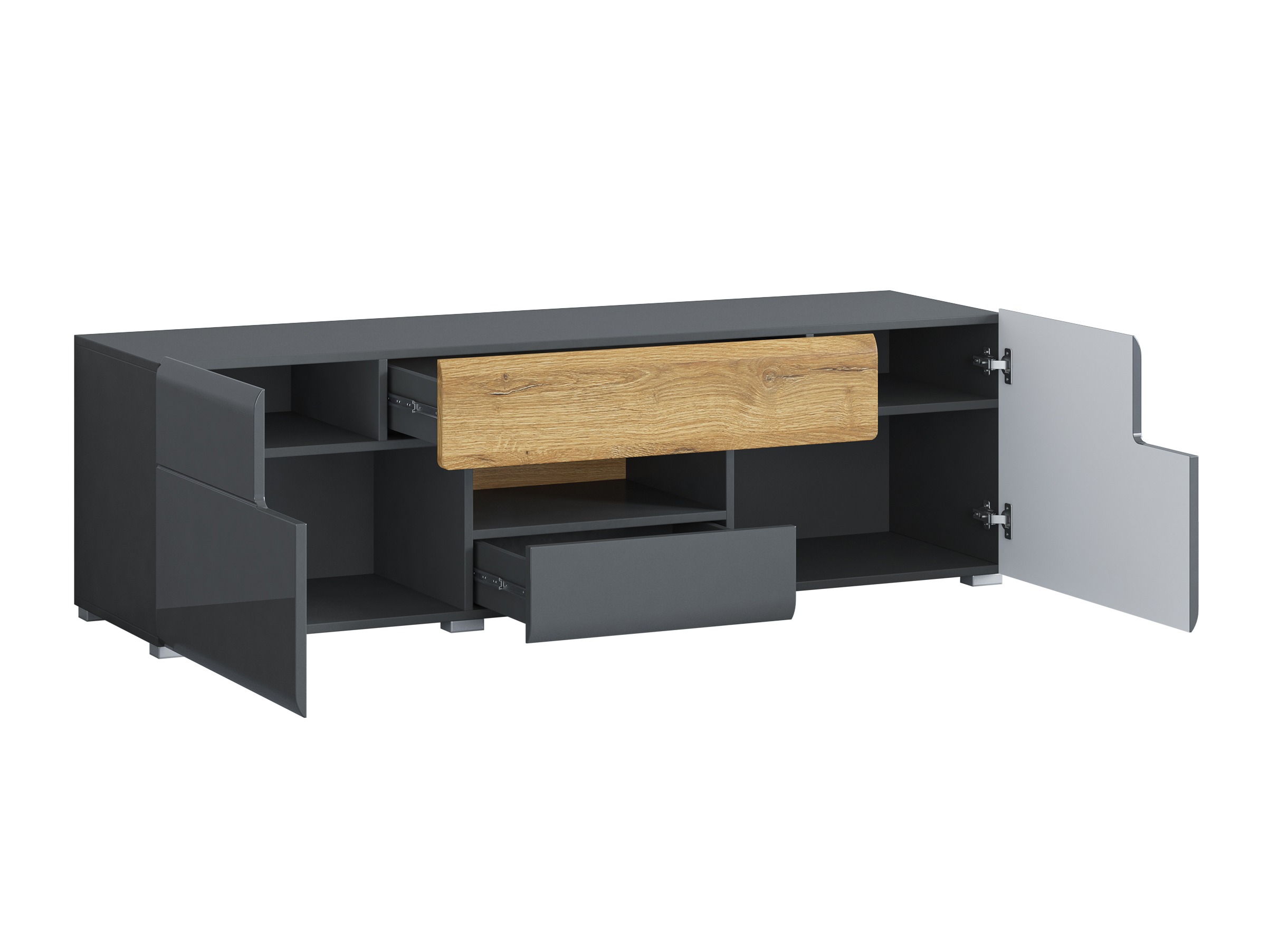 Svetainės komplektas Torsone 104 (Antracitas + Gloss antracitas + Grandson ąžuolas)