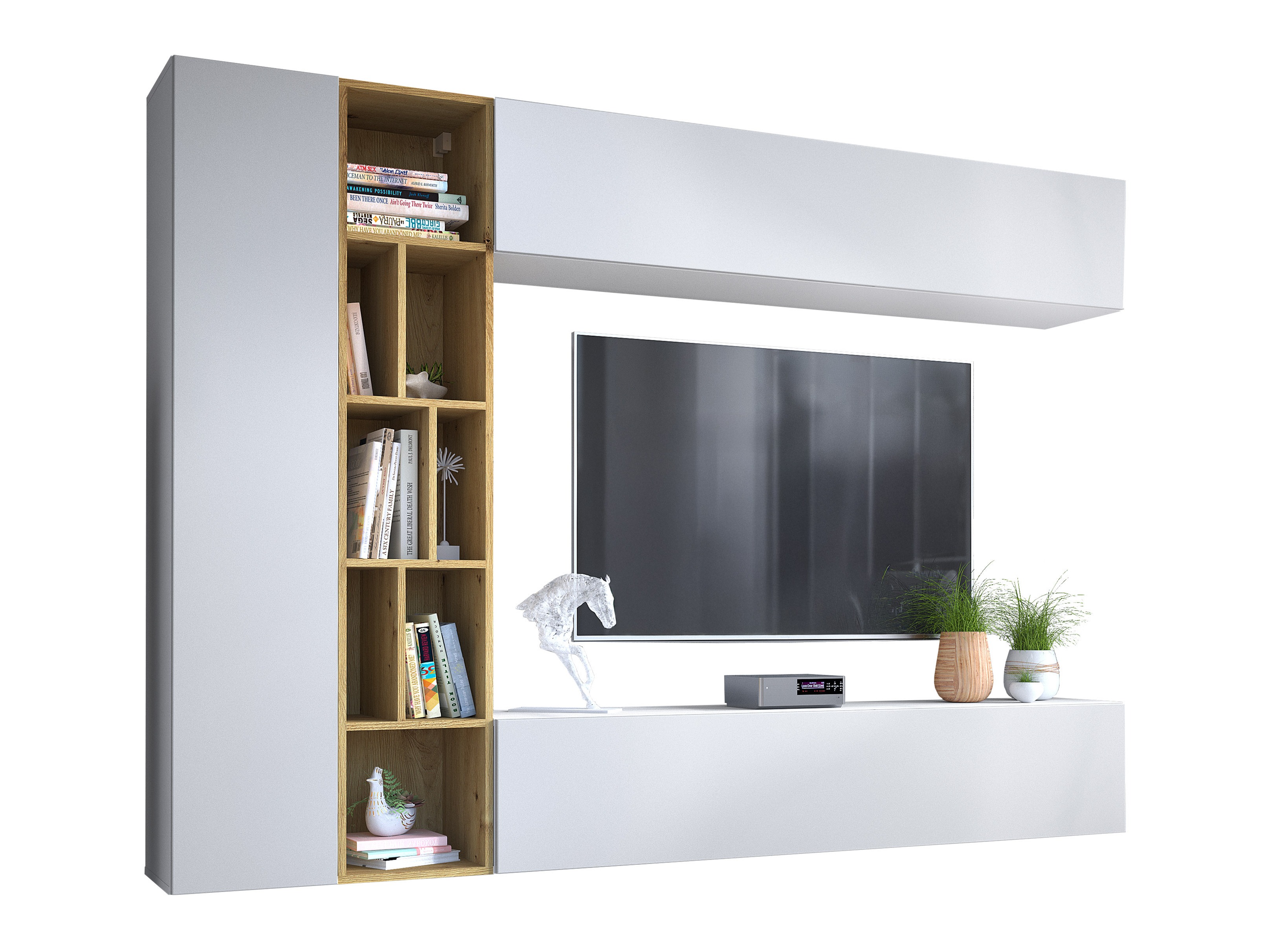 Svetainės komplektas Comfivo Natura (Balta + Artisan ąžuolas)