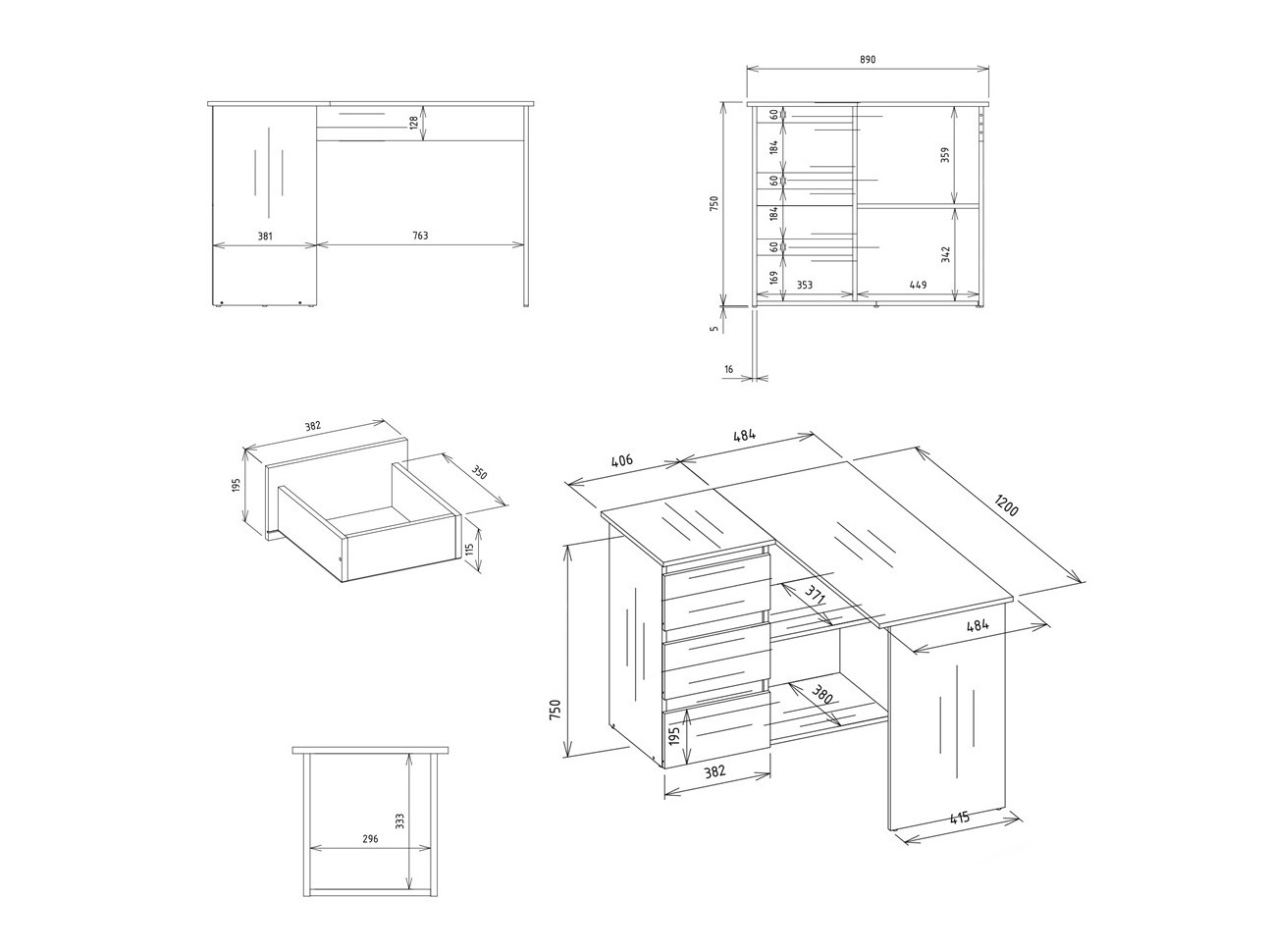 Kampinis darbo stalas Mandeville 365 (Kairinis)