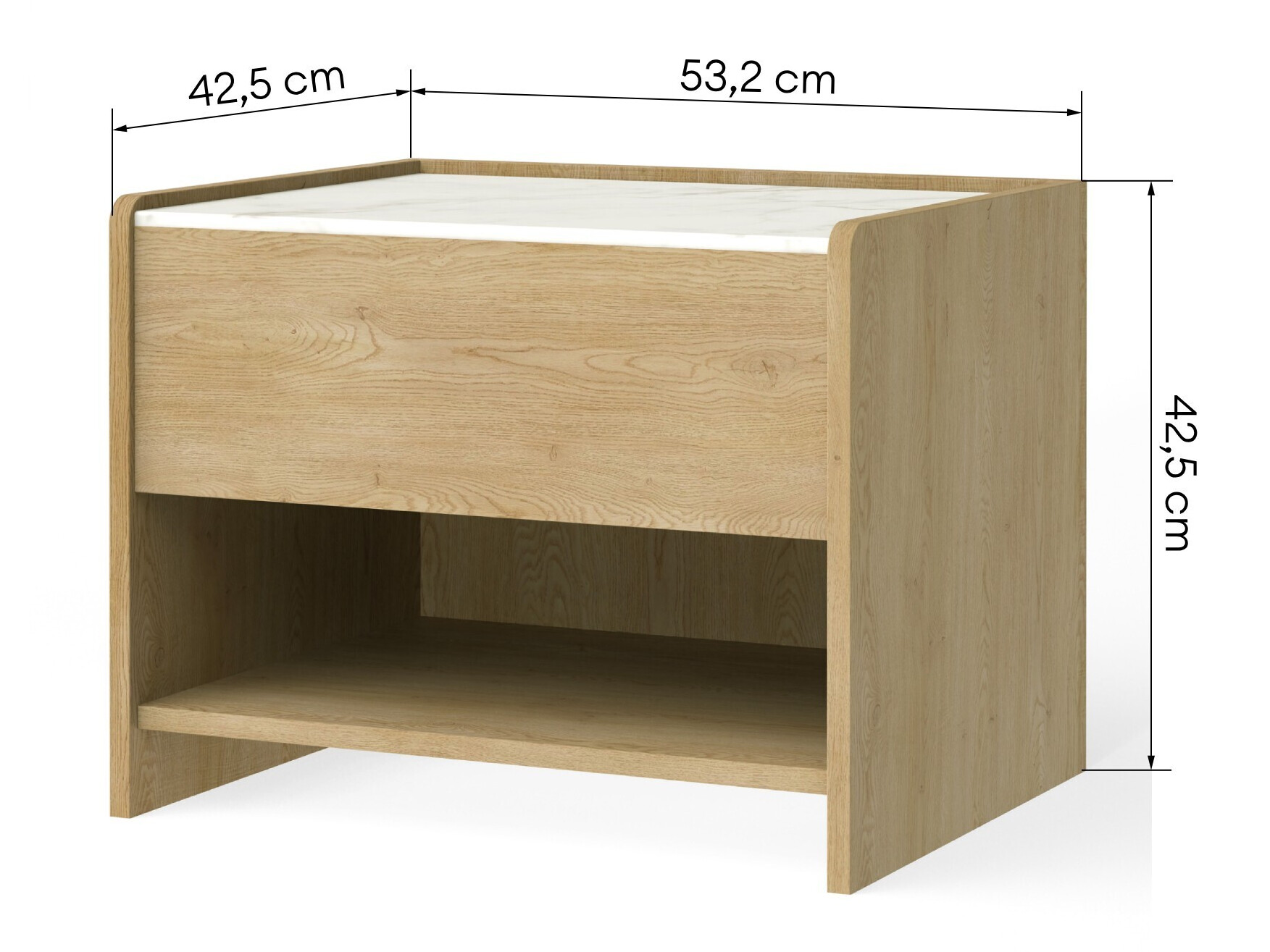 Naktinis staliukas Burleson 732 (Cremona ąžuolas + Baltas marmuras)