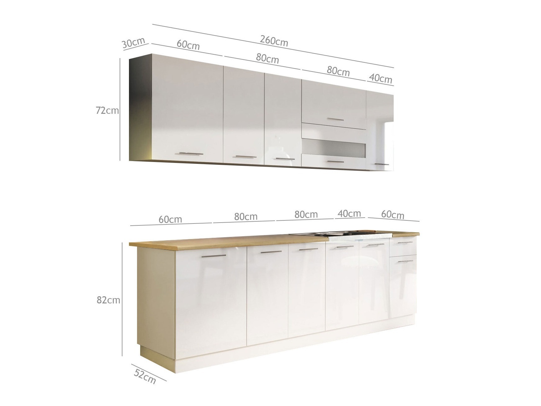 Modulinis virtuvės komplektas Tiffa Grey 108