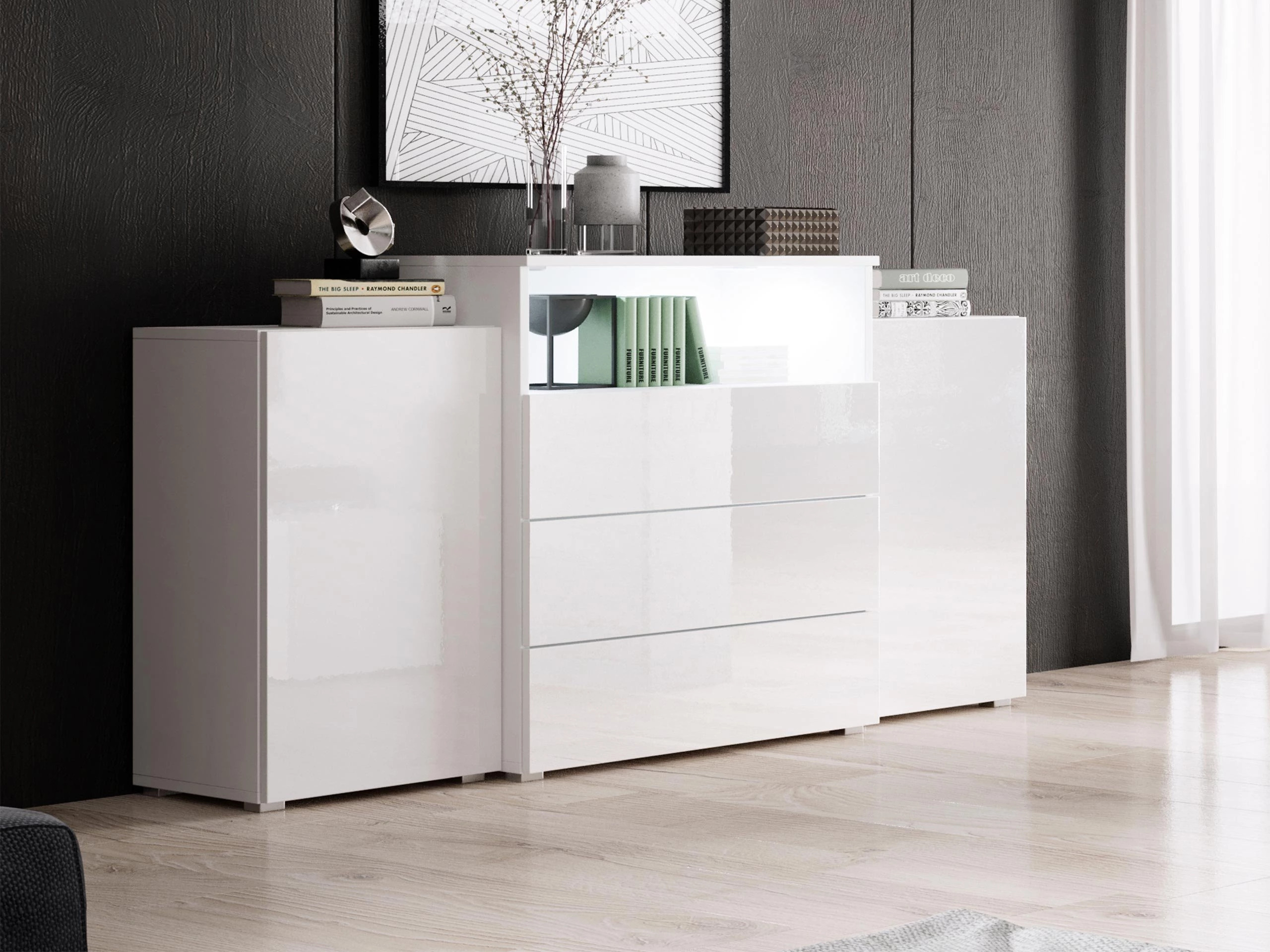Komoda Sarasota 127 (Balta + Blizgi balta)