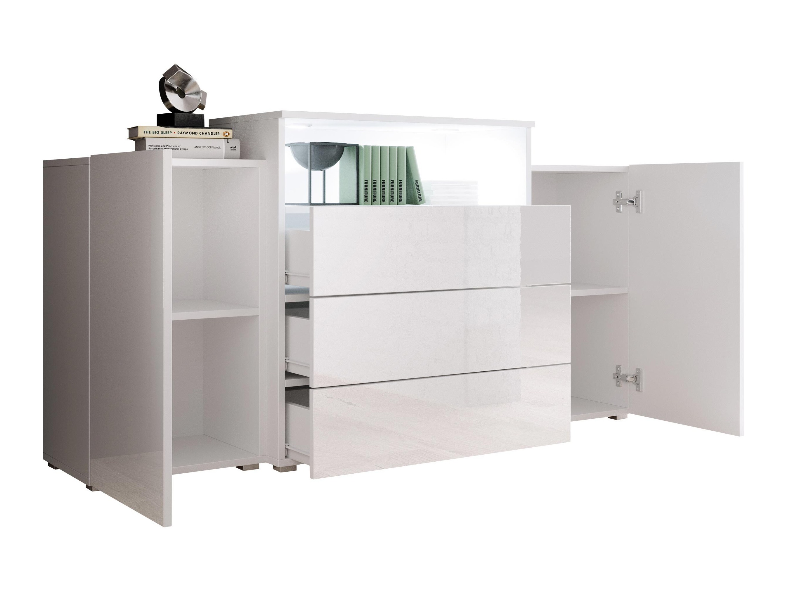 Komoda Sarasota 127 (Balta + Blizgi balta)