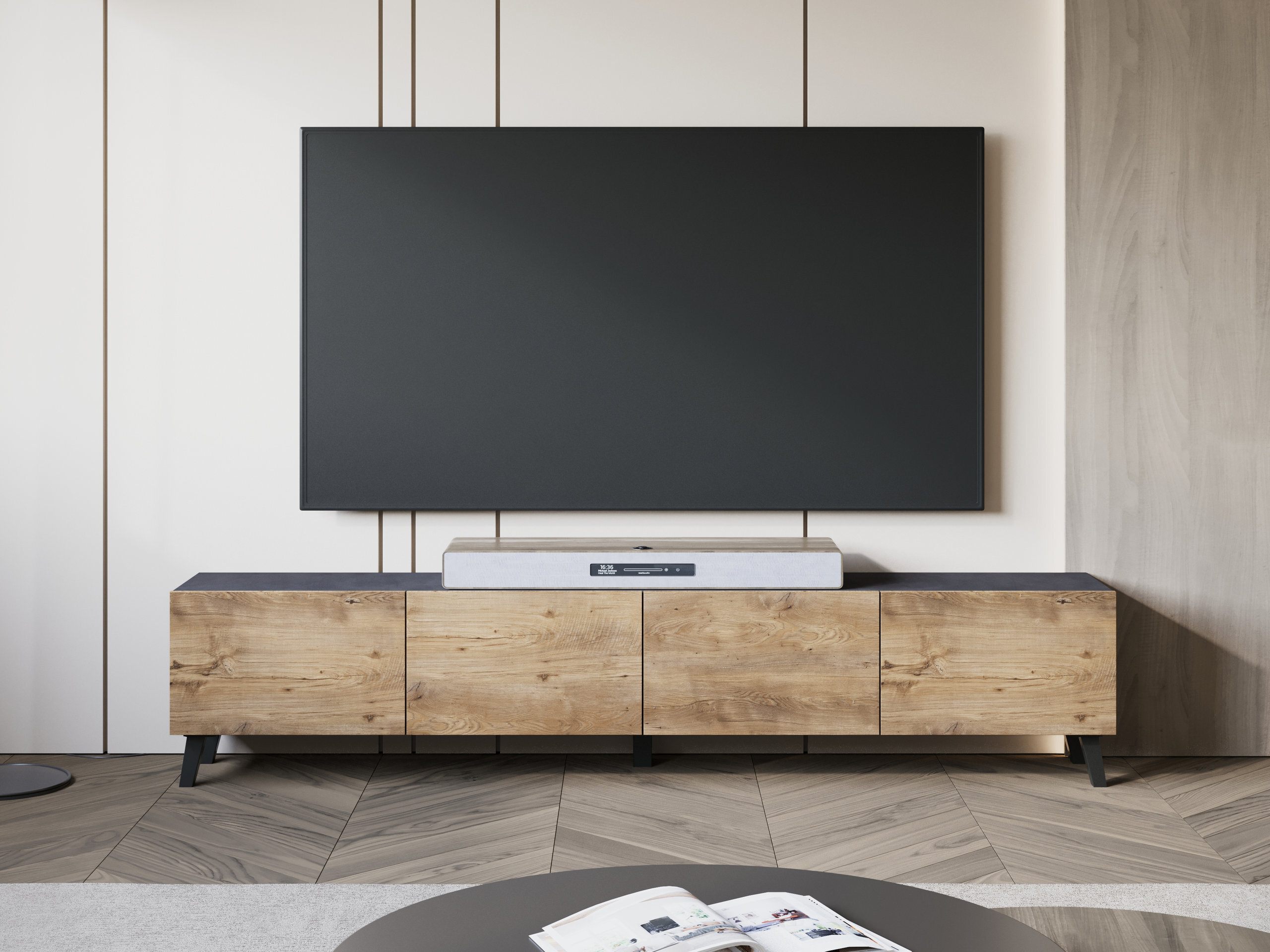 TV staliukas Levtive 101 (Matera pilka + Kaštonas)
