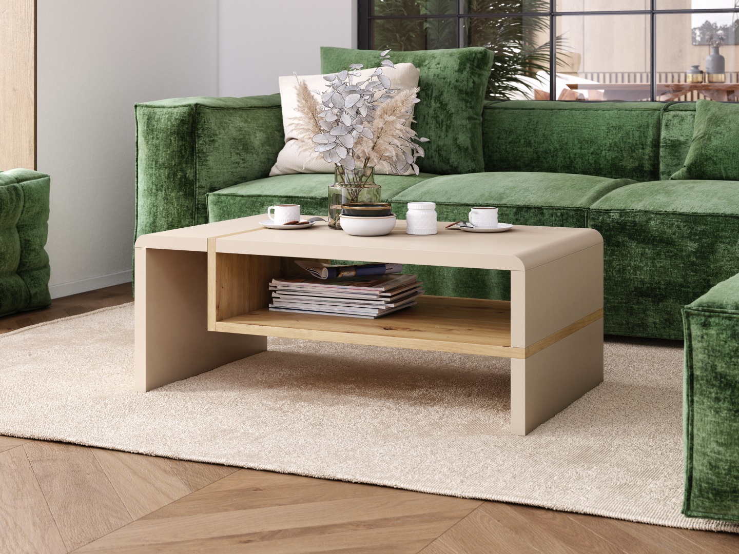 Žurnalinis staliukas Glendale 102 (Smėlinė + Artisan ąžuolas)
