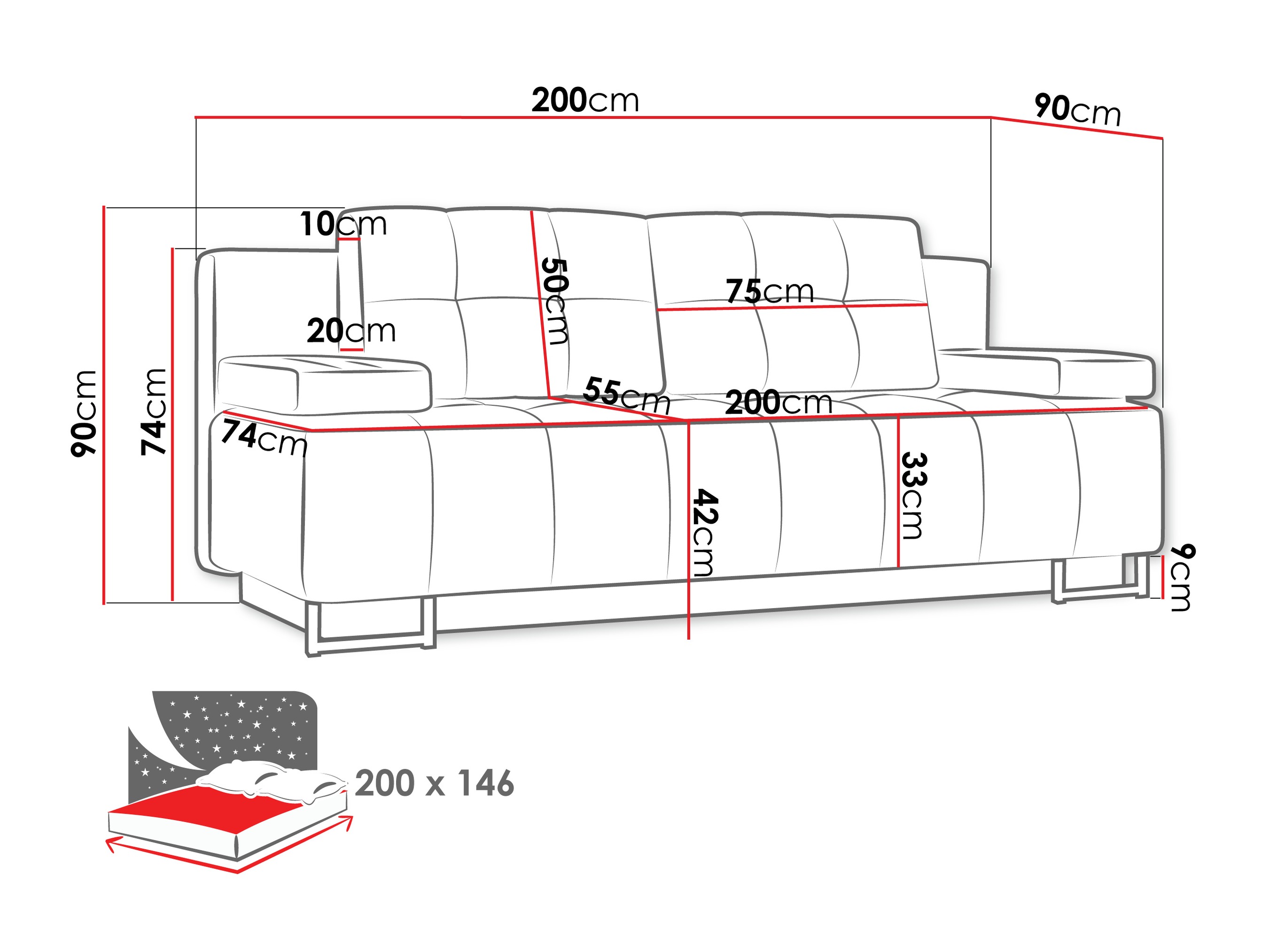 Sofa lova Columbus 151 (Lumo 55)
