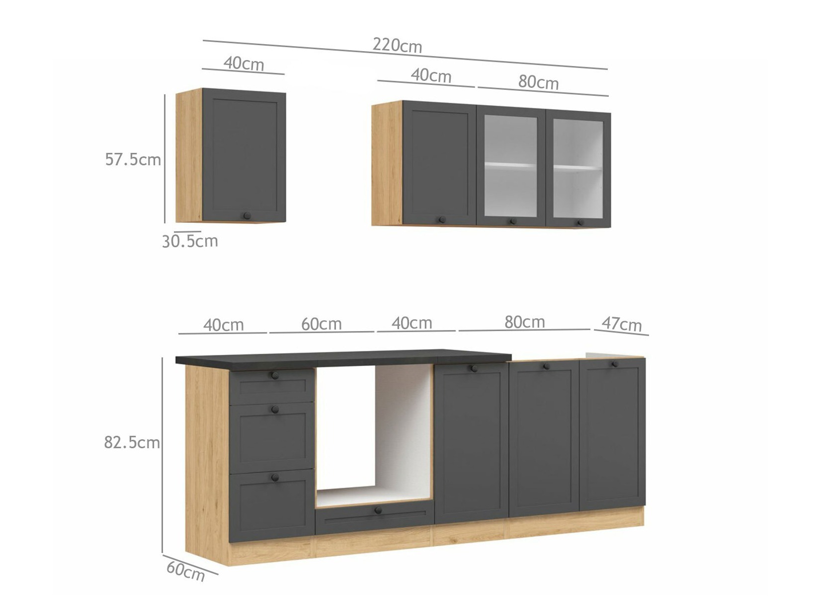 Modulinis virtuvės komplektas Classic Grey Oak 117