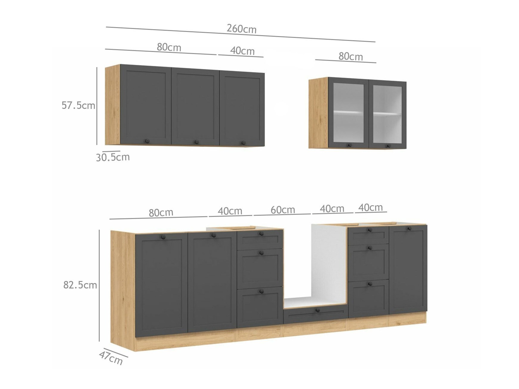 Modulinis virtuvės komplektas Classic Grey Oak 118