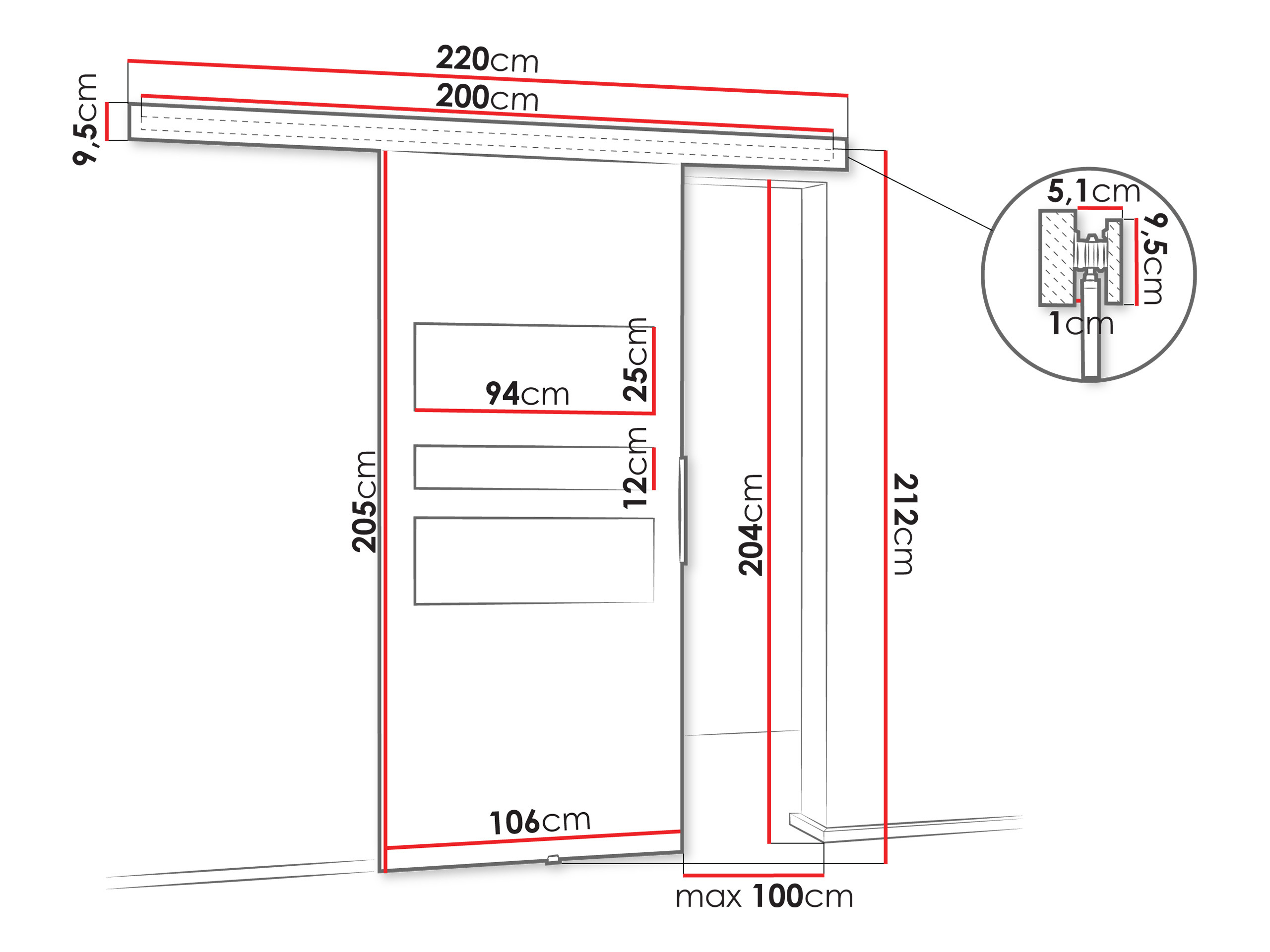 Stumdomos durys Dover 140 (Antracitas + Juoda)