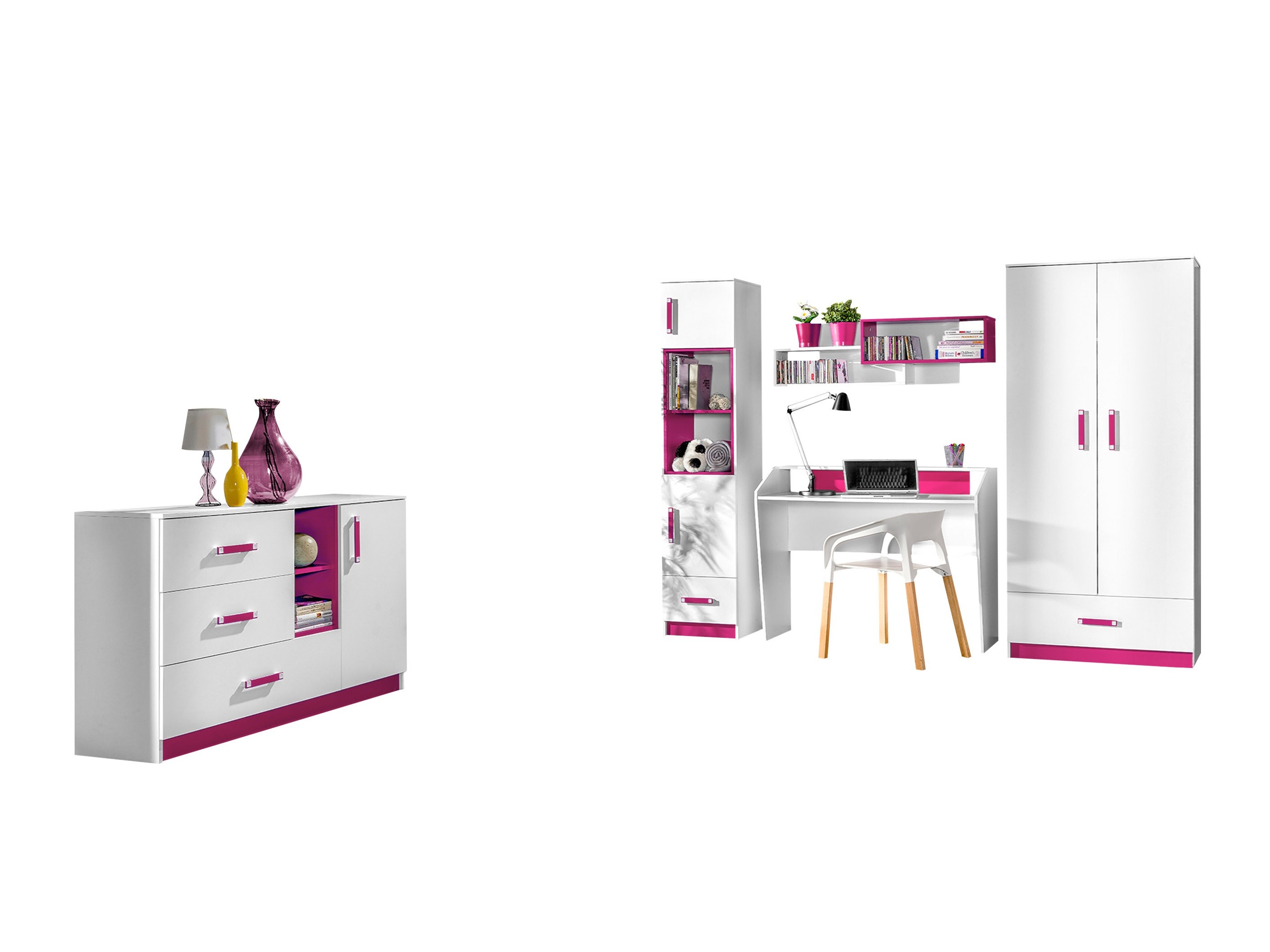 Vaikų kambario komplektas Sorviru 107 (Balta + Rožinė)