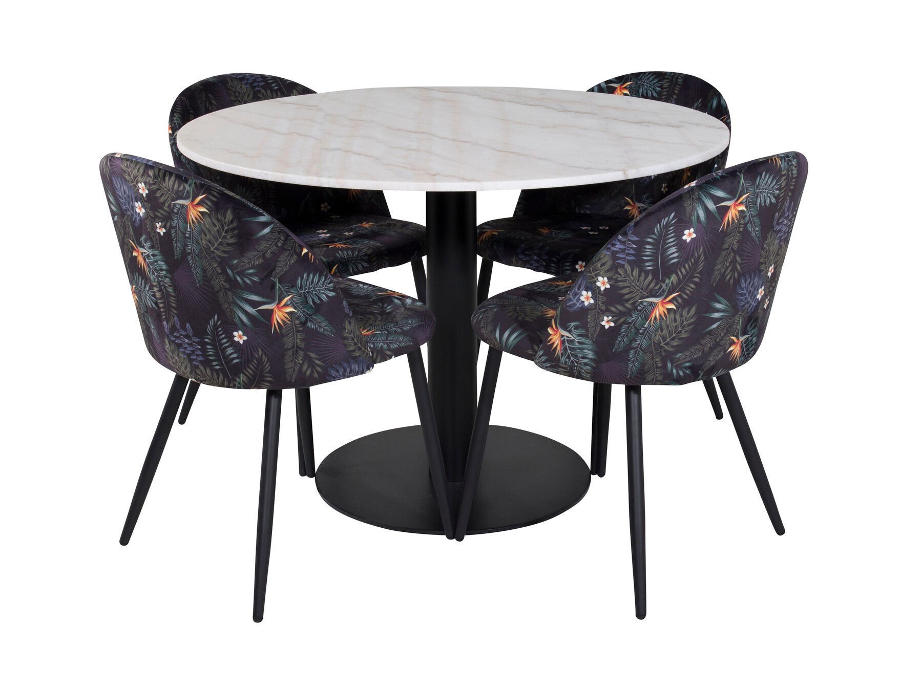 Valgomojo komplektas Dallas 2572 (Juoda + Gėlių raštas)