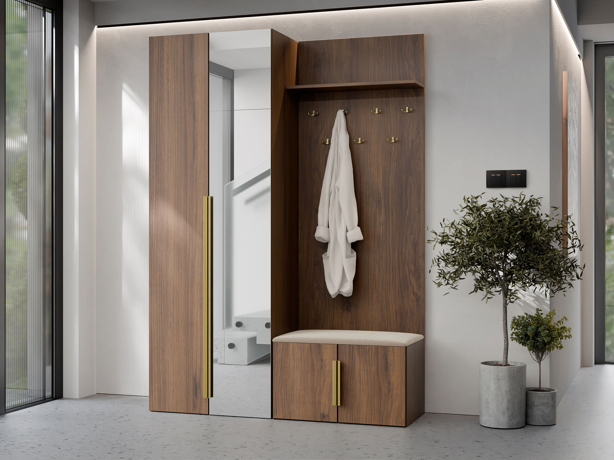 Prieškambario komplektas Comfivo 580 (Graikinis riešutas + Auksinė)
