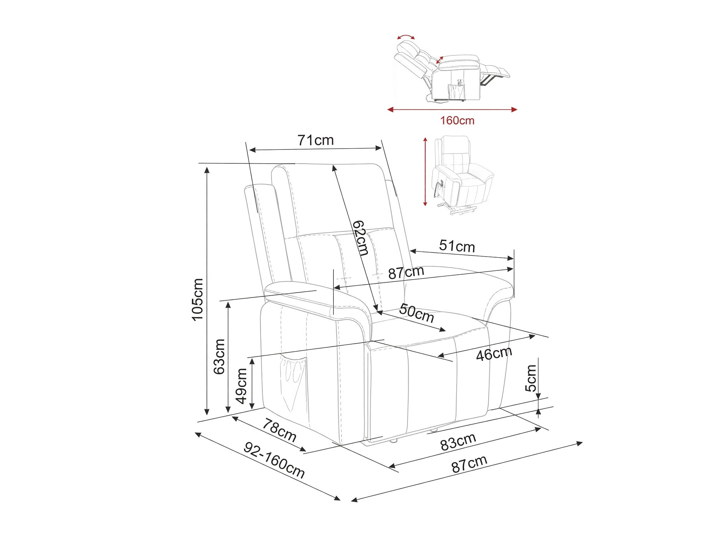 Fotelis reglaineris Detroit 1042 (Pilka)