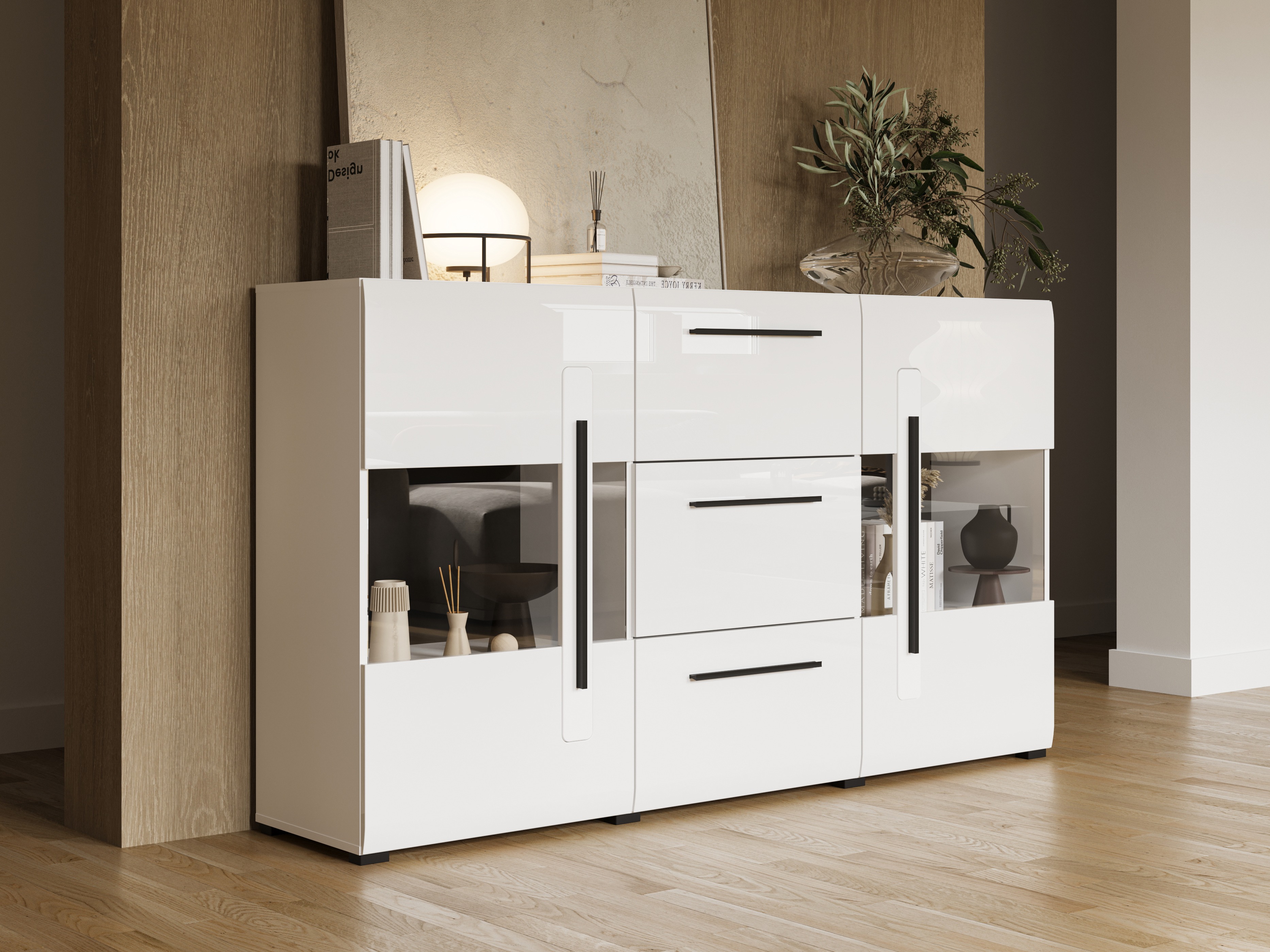Komoda Ophsalu 106 (Balta + Blizgi balta)