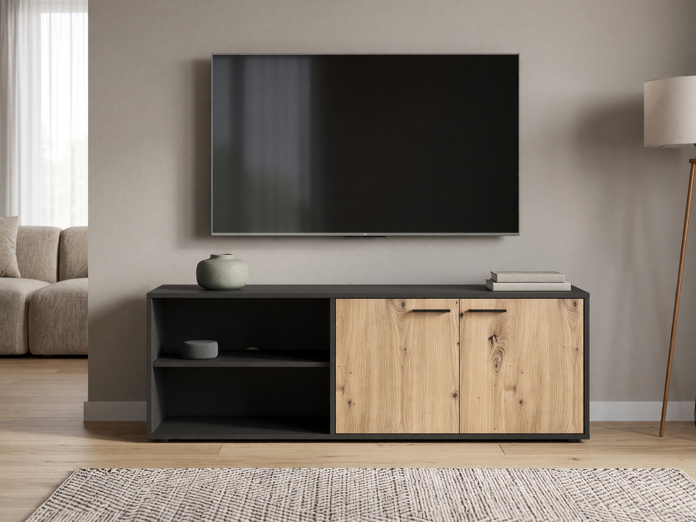 TV staliukas Ontario 245 (Antracitas + Artisan ąžuolas)