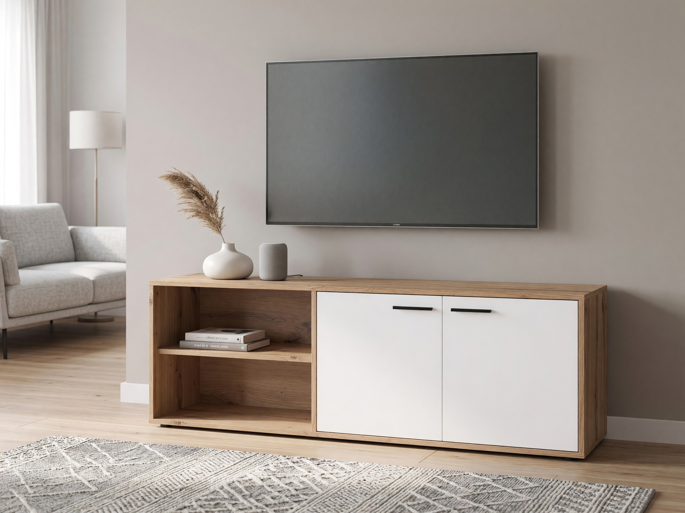 TV staliukas Ontario 245 (Balta + Artisan ąžuolas)