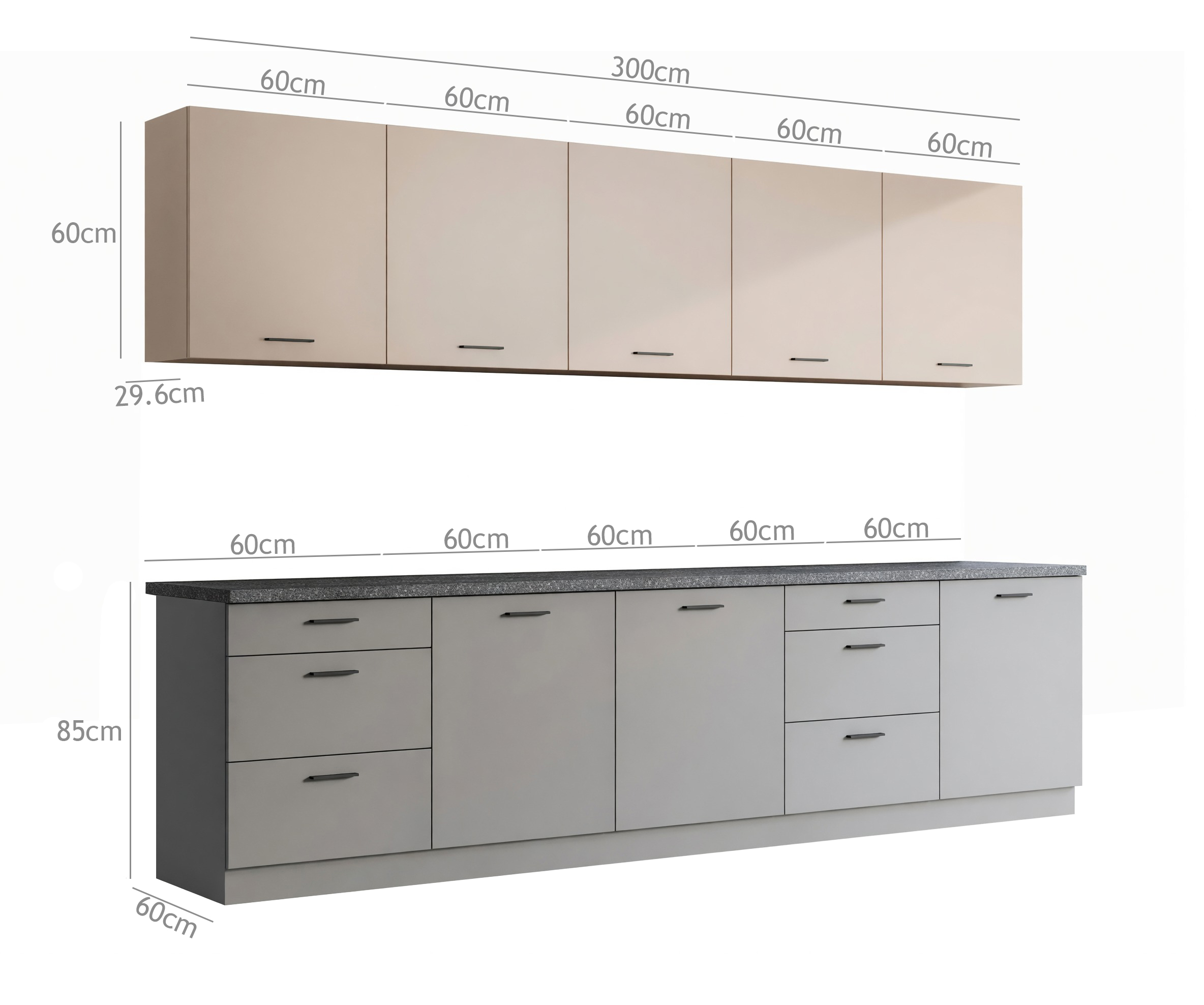 Modulinis virtuvės komplektas Ati Cashmere Grey 101