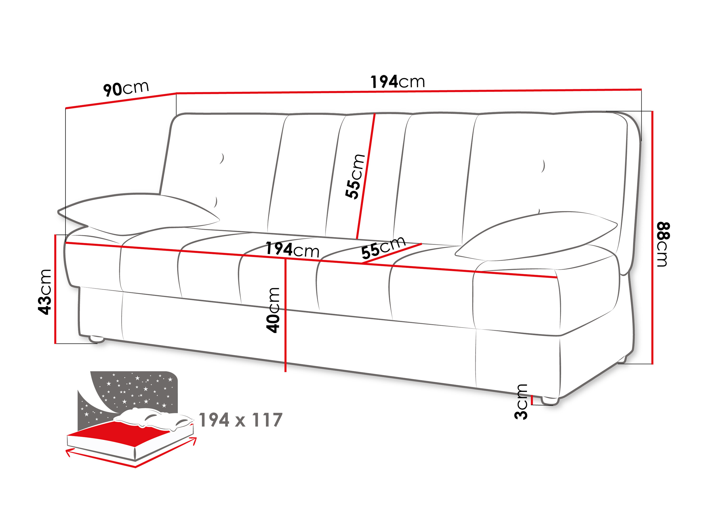 Sofa lova Columbus 120 (Velluto 3)