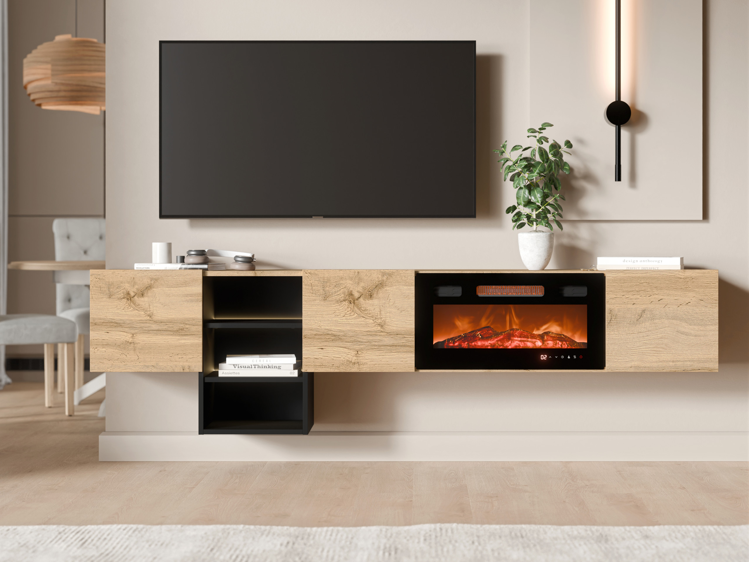 TV staliukas Charlotte 218 (Votan ąžuolas + Juoda)