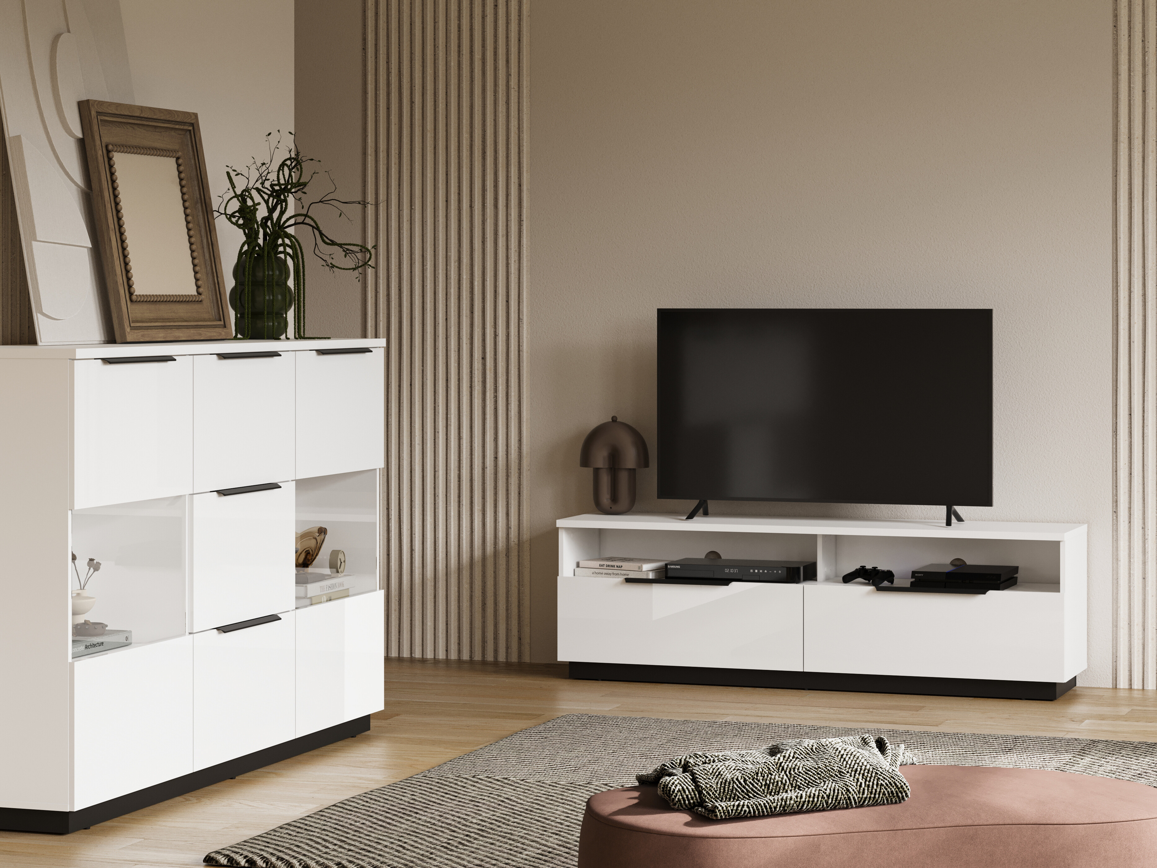 TV staliukas Talevaro 103 (Balta + Blizgi balta)