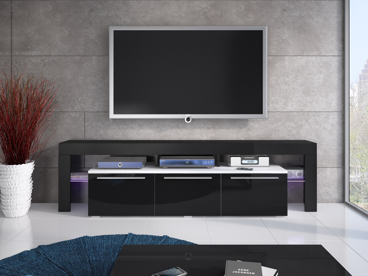 TV staliukas Arbor (Balta + Blizgi juoda)