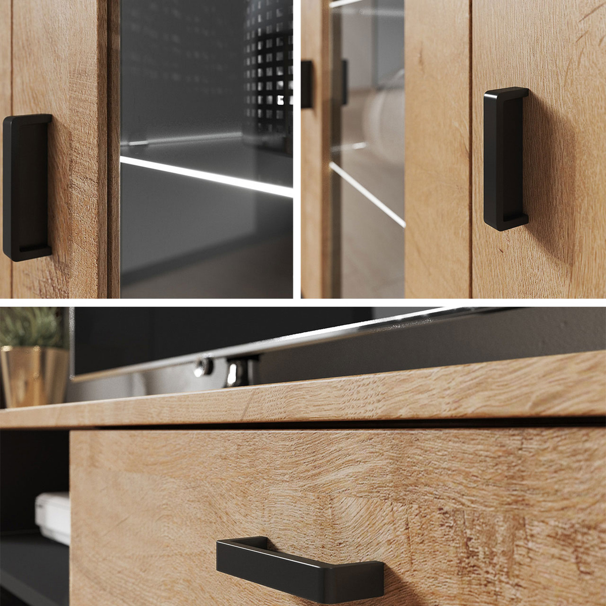 Svetainės komplektas Tornola 111 (Ąžuolas lefkas + Juoda)